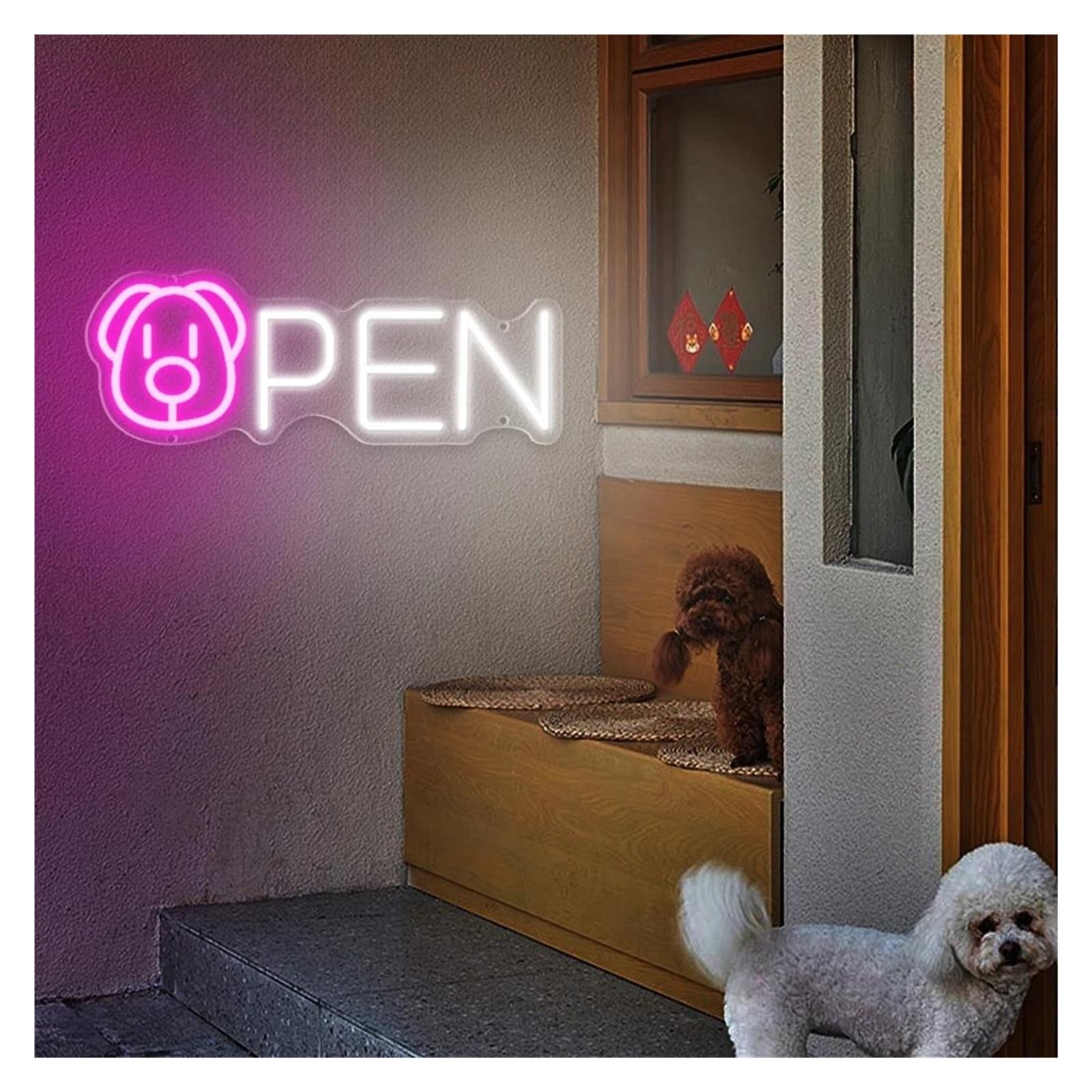 Decoración Lámparas Letrero De Neón Abierto Letreros LED Para Tiendas De Mascotas Cafés Para Gatos Hospitales Para Mascotas Publicidad Para Mascotas 40x14.8cm
