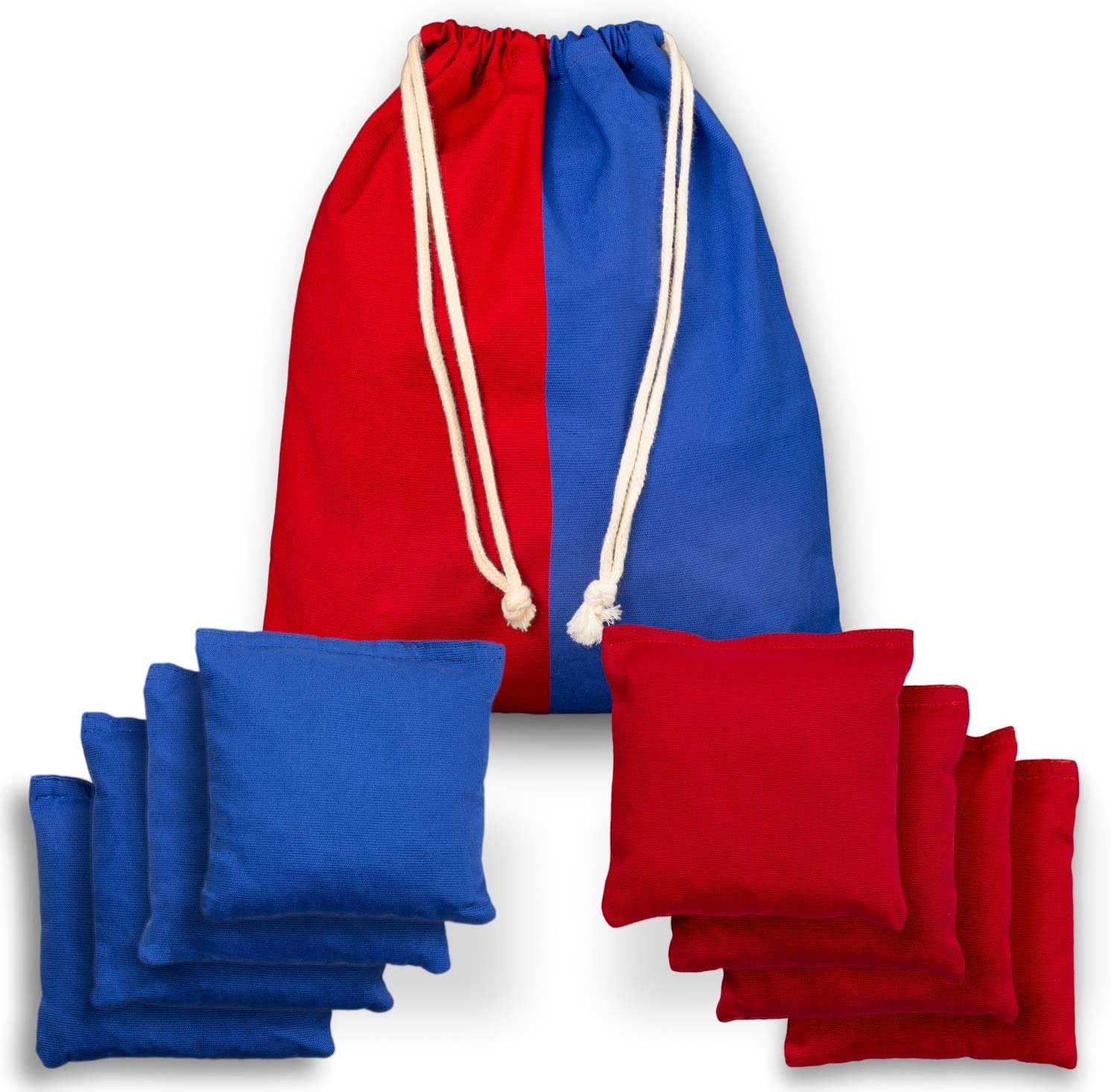 MALLOOM Bags Weather Resistant Bean Bags Duck Cloth Canvas Corn Filled Double Stitched Corn Hole Bean Bags Portable Tote Bag Regulation Big Bags Kid Tossing Tournament (Blue/Red)