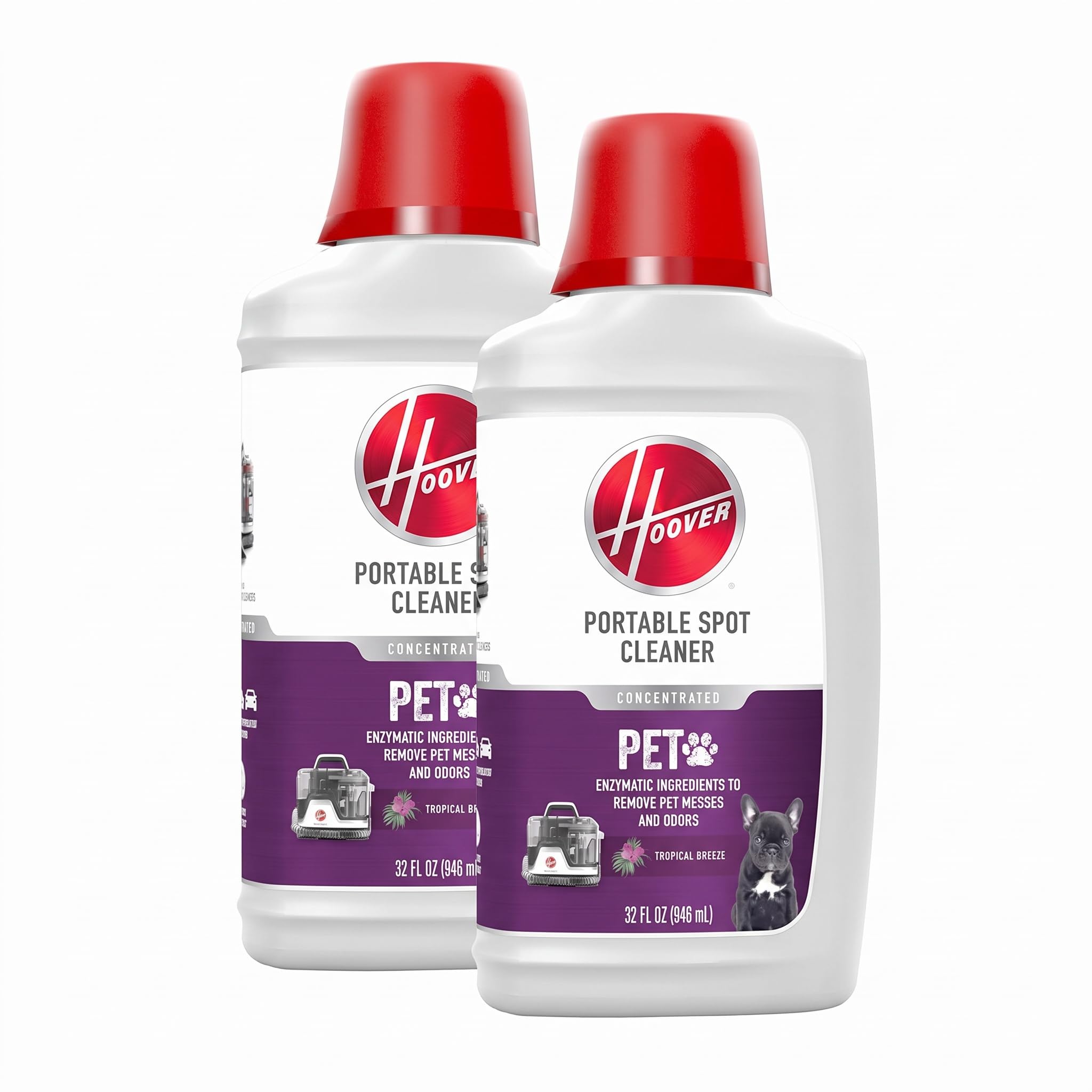 Hoover Pet Portable Spot Cleaner Solution,32 oz.,Tropical Breeze Scent,Upholstery and Carpet Shampoo Solution,Eliminates Pet Messes and Odors,Designed CleanSlate Spot Cleaner,(Pack of 2)