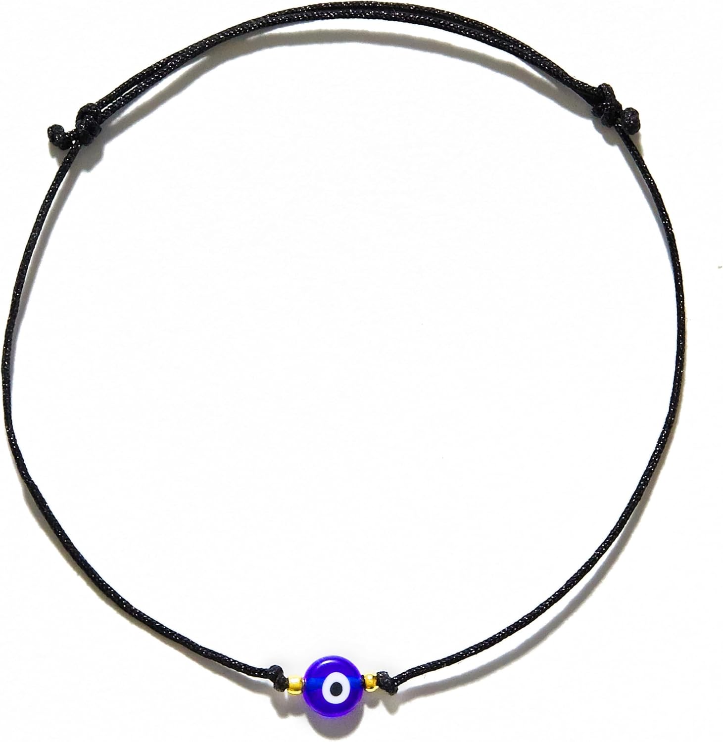 Zeytin 2pc Evil Eye Anklets for Women, Blue Glass Bead, Adjustable Black Parachute String, Minimalist Boho Evil Eye Ankle Bracelet