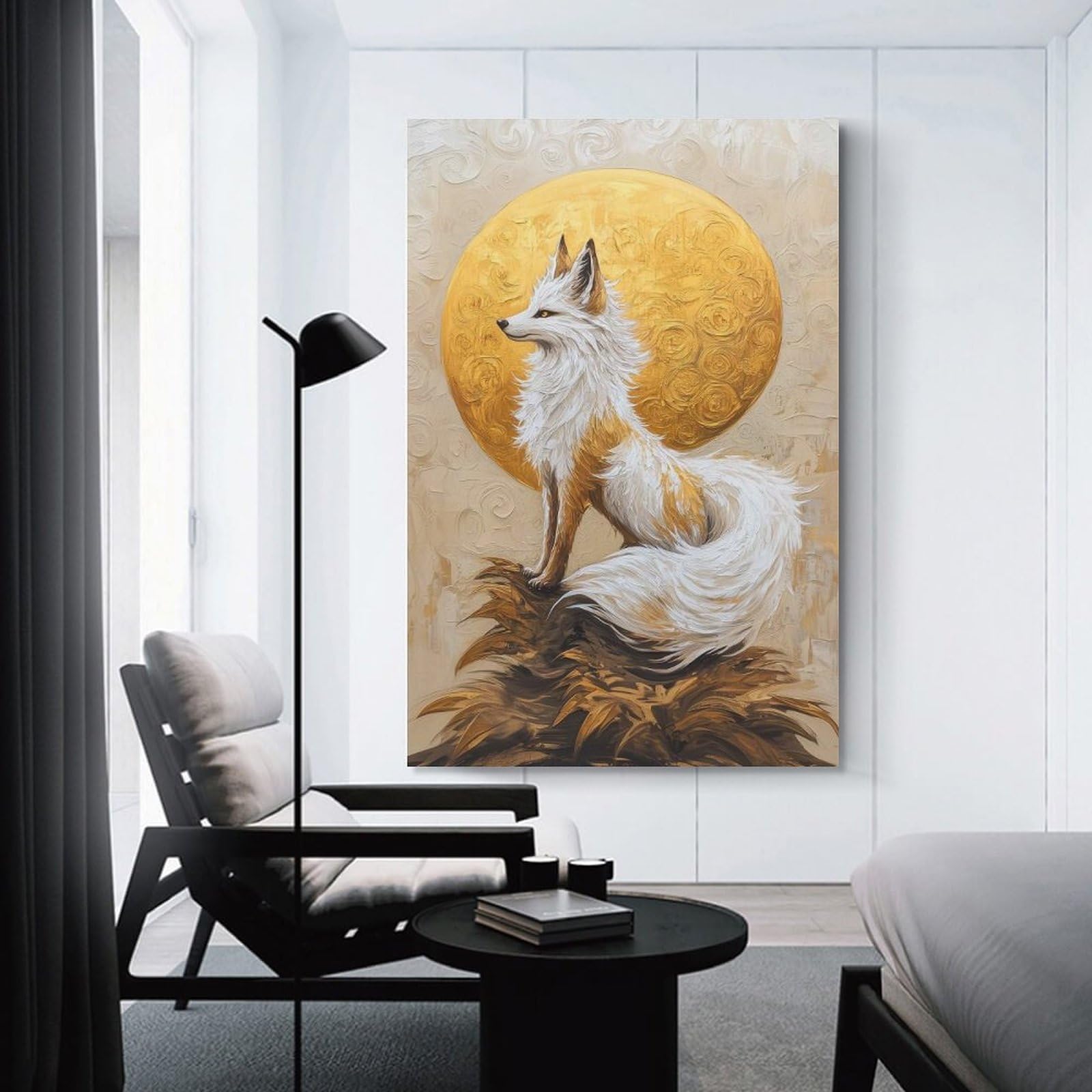 Junmoney Unframe-Style-10 Golden Fox Painting Canvas Wall Art 08X12inch(20X30cm), For Workspace Walls, Study Corners Or Bedrooms, Wall Art That Adds Style To Work Areas