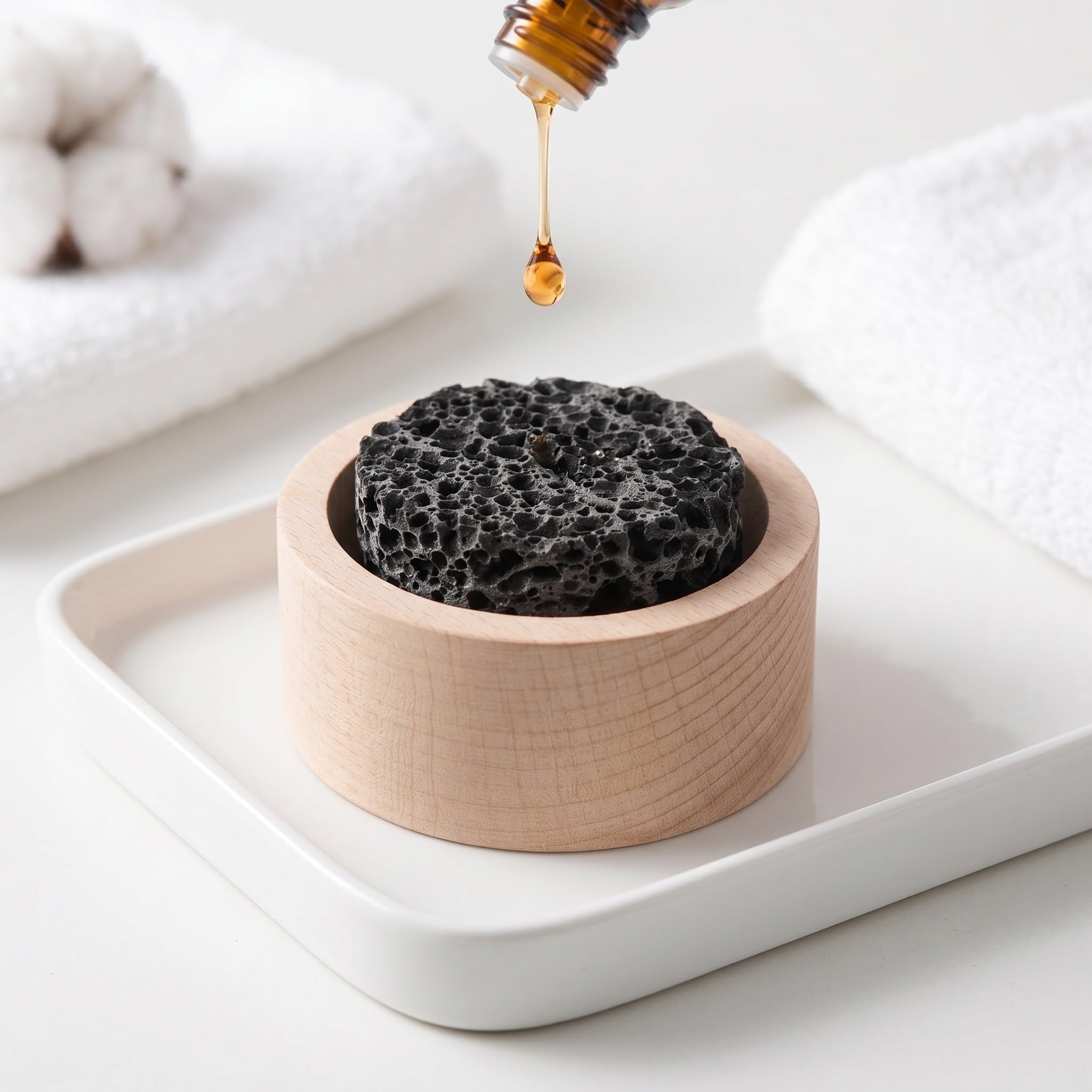 Beaupretty 4 Stück Passiver Aromatherapie Diffusor aus Vulkangestein und Holz Rund Einfaches Duftwechseln Stilvolle Dekoration für Wellness und Vanities