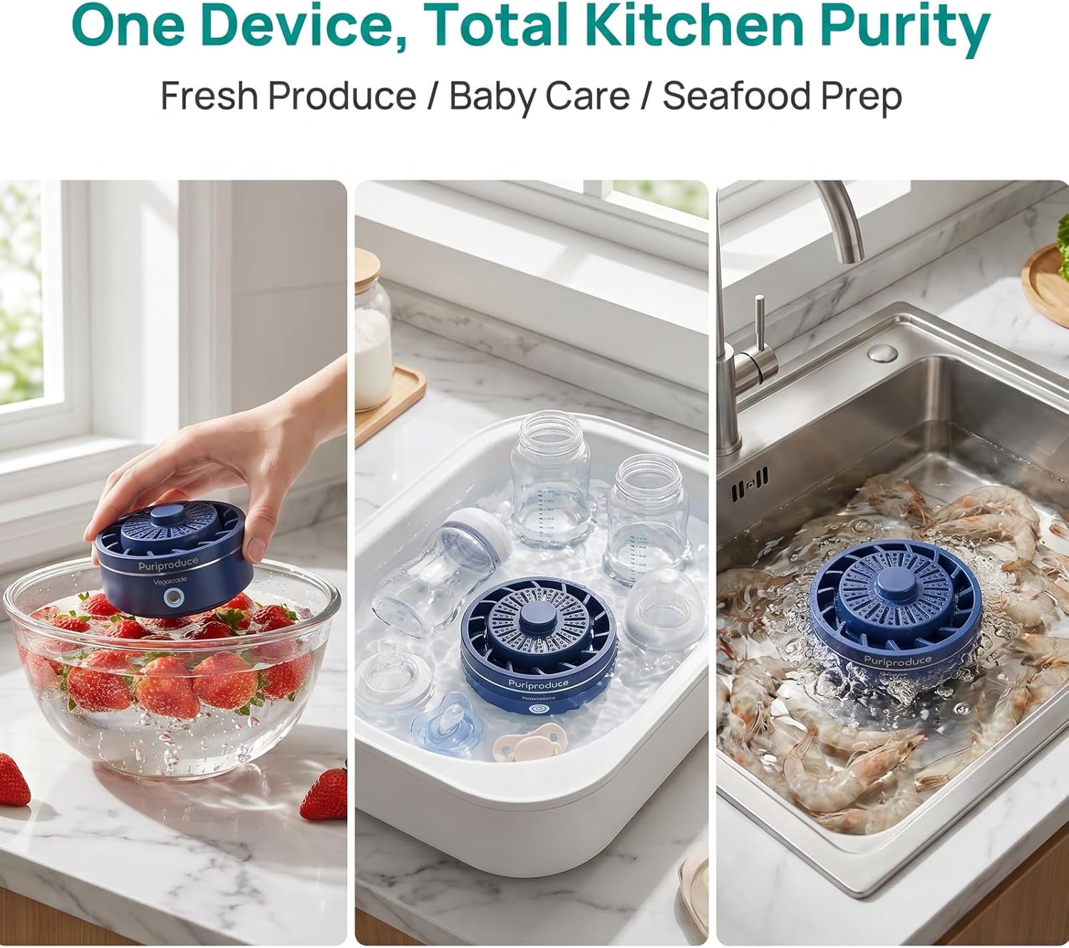 Cleaner, Portable Food Purifier Machine for Removing Surface Impurities, Wax & Grime, IPX7 Waterproof Wireless Produce Washer for Fruits, Meat, Veggies - Kitchen Gadget. (Blue)