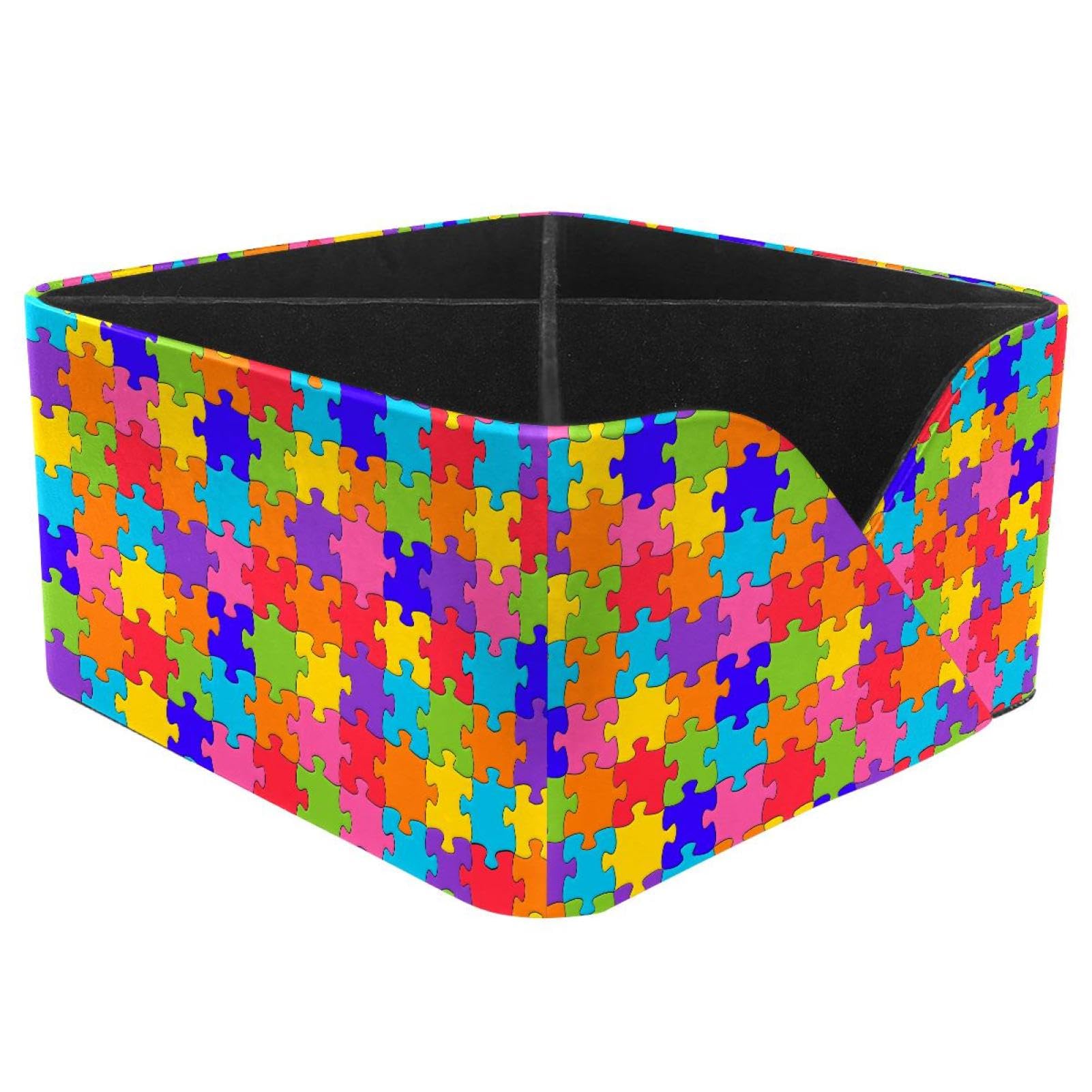 KengjuTesu Puzzle Piece Rainbow Desktop Organizer Pen Holder, Rectangular Pencil Cup for Office, Study and Makeup Stations