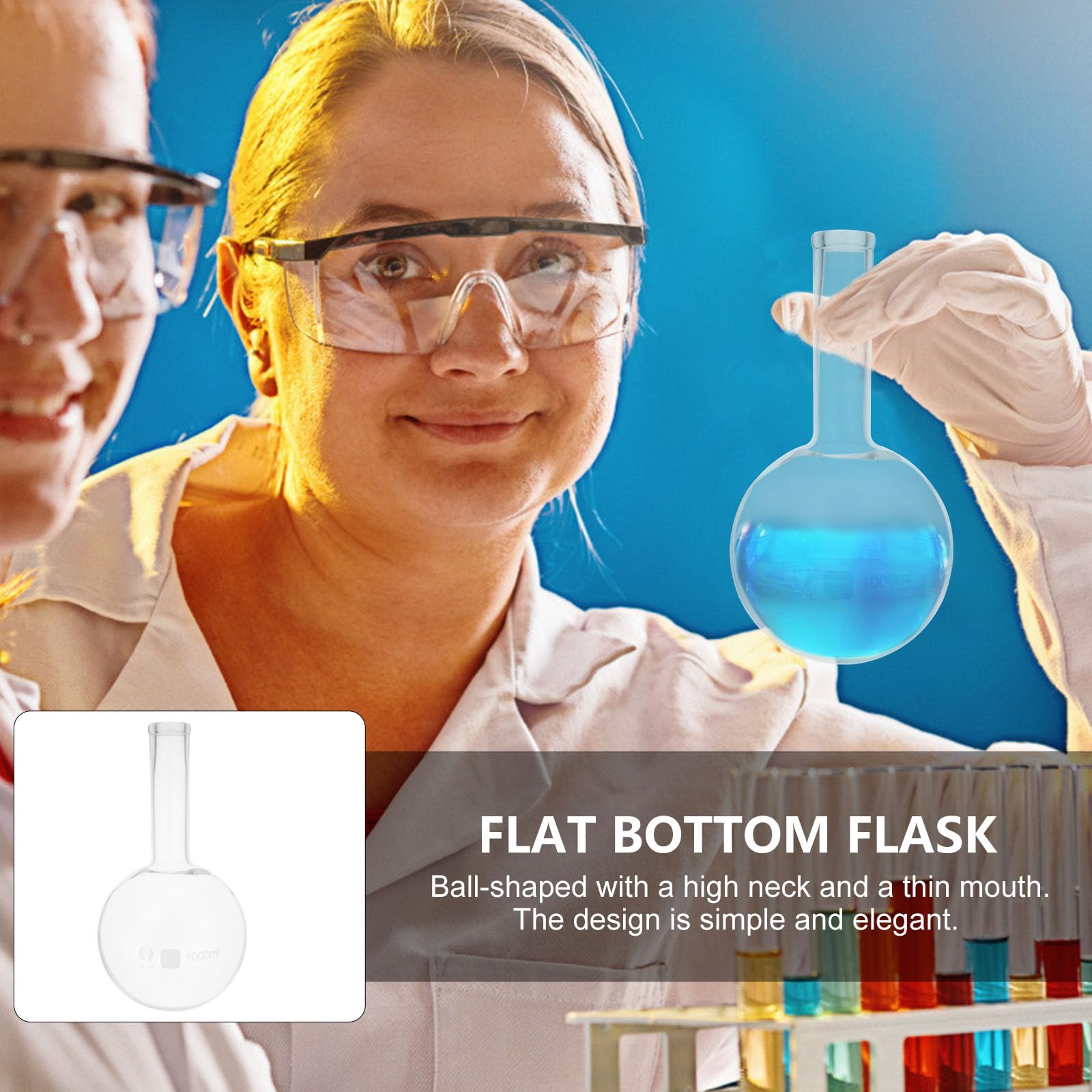 Pallone a Fondo Rotondo in Vetro 1000 Ml per Laboratorio Chimico, Fiaschetta Trasparente per Esperimenti Scientifici e Didattica, Resistente a Riscaldamento Uniforme, per Uso