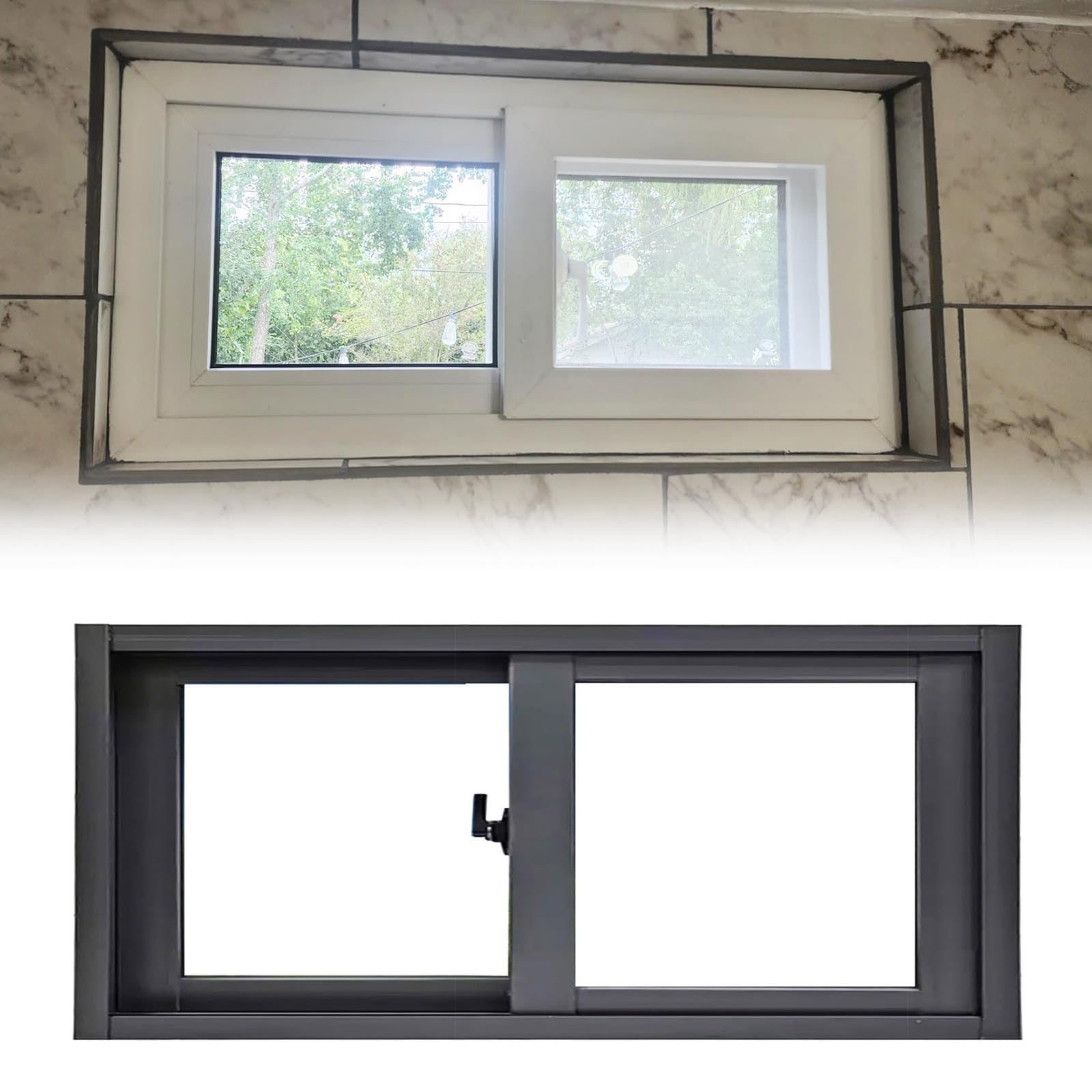 Ventana deslizante para sótano horizontal elegante con perfilería negra
