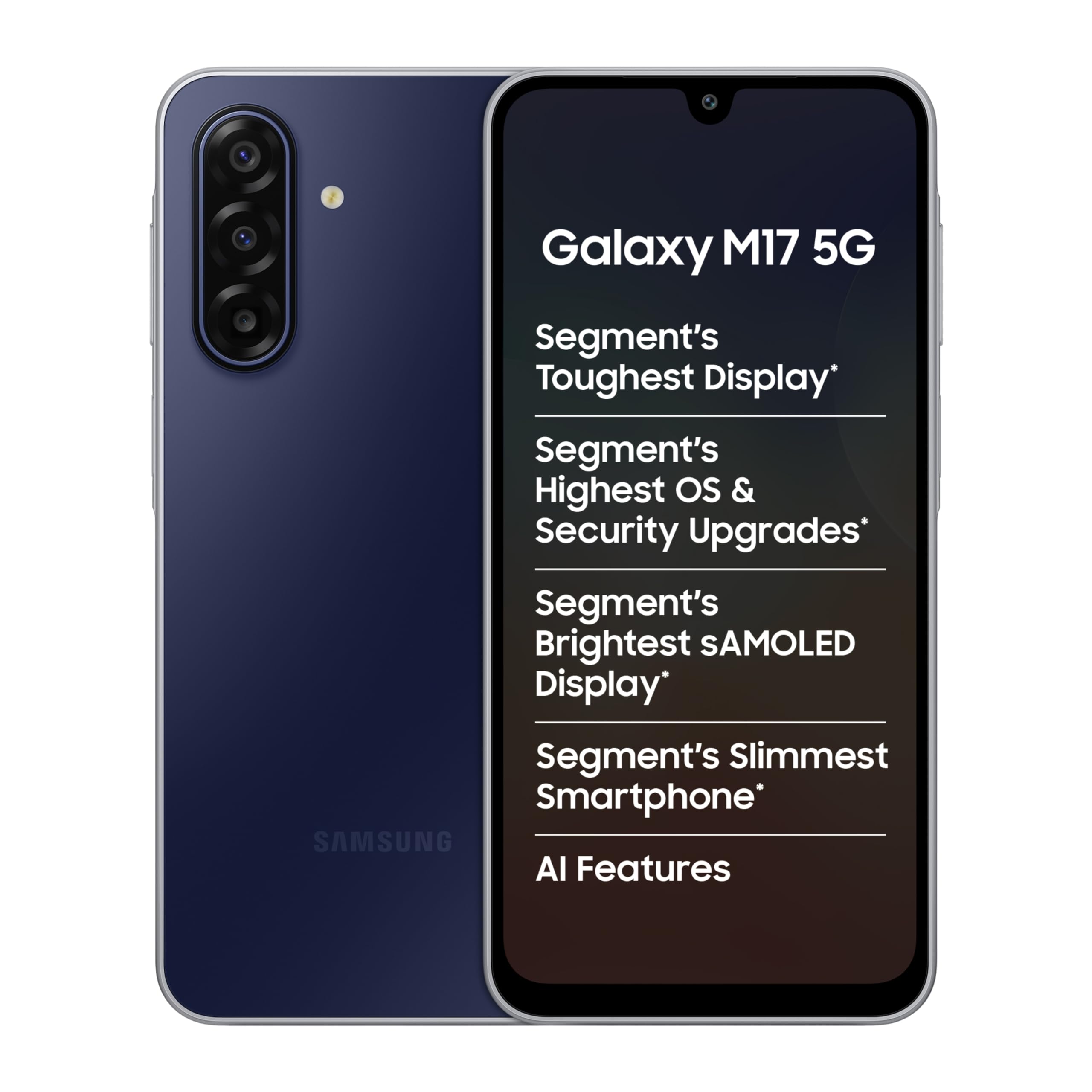 Samsung Galaxy M17 5G Mobile (Sapphire Black, 6GB RAM, 128GB Storage) | 50MP OIS Triple Camera | Super AMOLED Display | Gorilla Glass Victus | 6 Gen OS Upgrades | Knox Security | AI — image 1 of 7