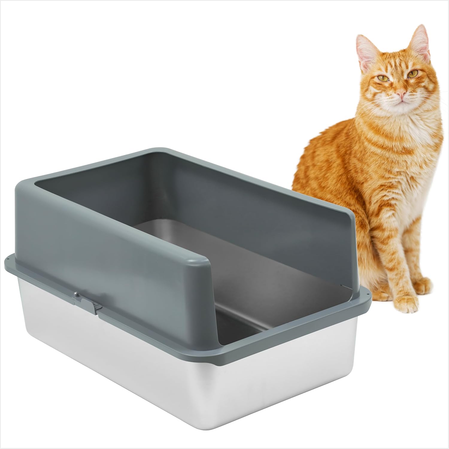 iPrimio Enclosed Sides Stainless Steel Litter Box - Medium Litter Box for Cats - Stainless Litter Box - Easy Cleaning High Sided Litter Box, 1 Pan w/Enclosure 1 Medium Size Pan With Enclosure