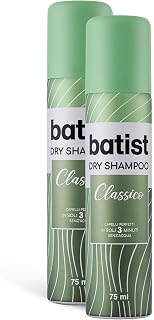 Batist Classic dry shampoo, revitalizing dry shampoo for perfect hair in just 3 minutes, water free, dry shampoo suitable for all hair types, 2 x 75 ml, Made in Italy