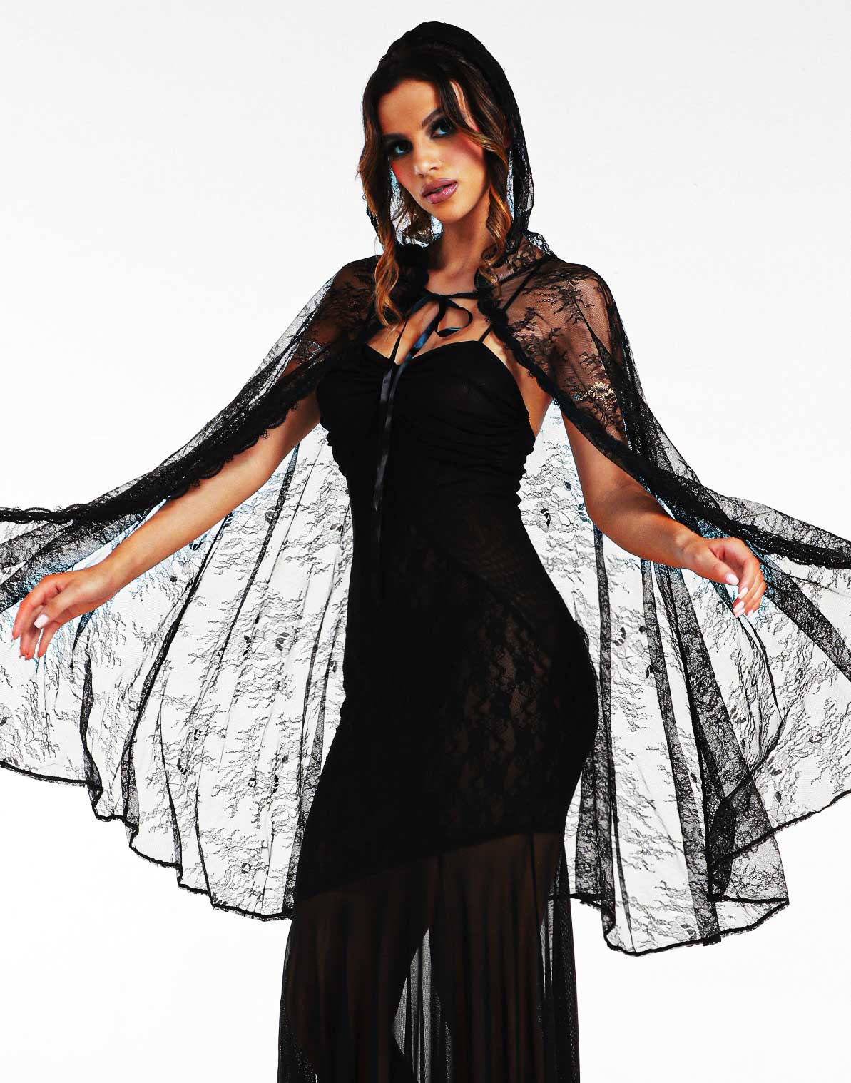 Amazon.com: GORAIS Lace Hooded Cloak Black Womens Short Cape Sheer