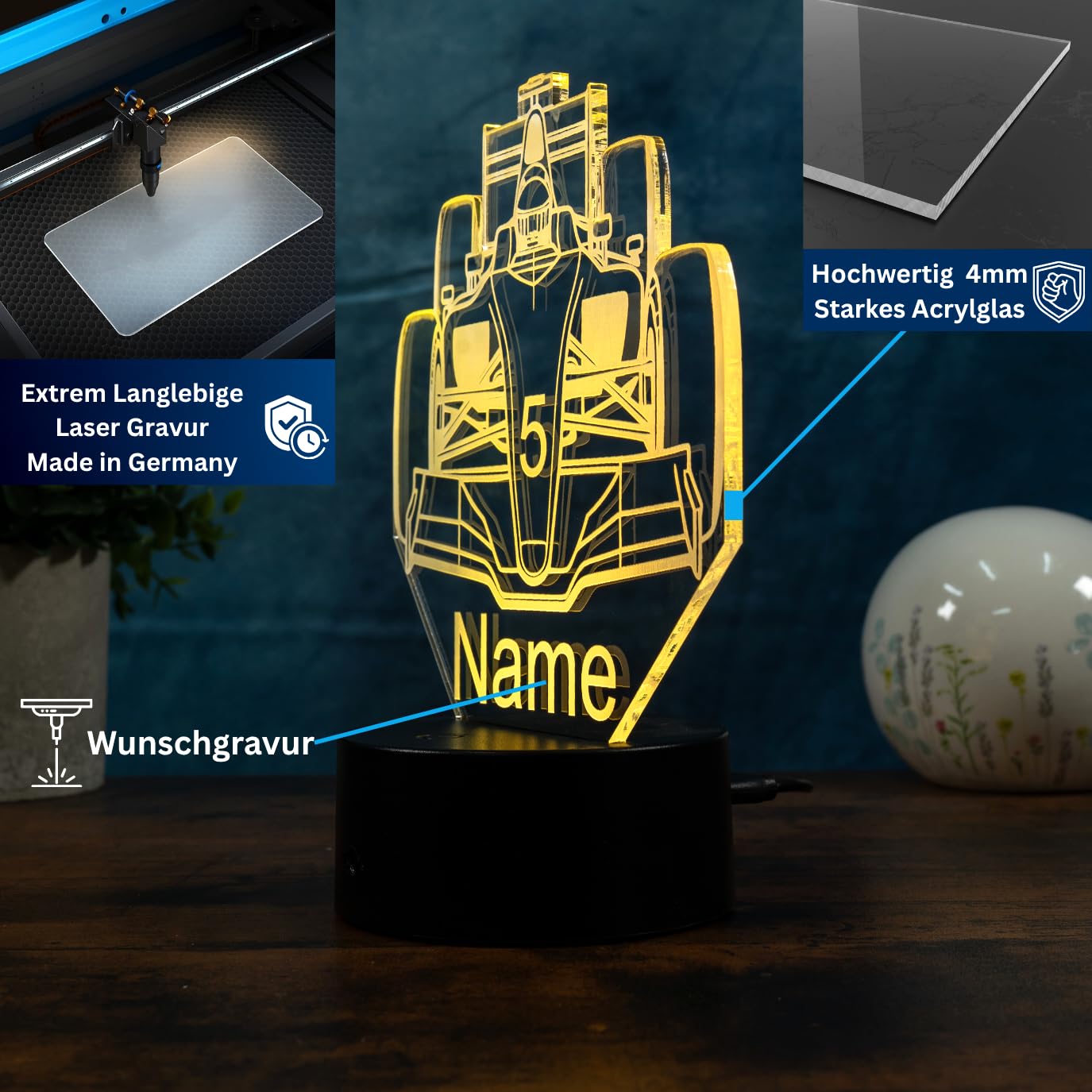 Personalisierte Formel-1 Nachtlicht Lampe, Geschenk für Formal eins Fans Geschenk Idee für Rennfahrer, als Tischlampe und Dekor