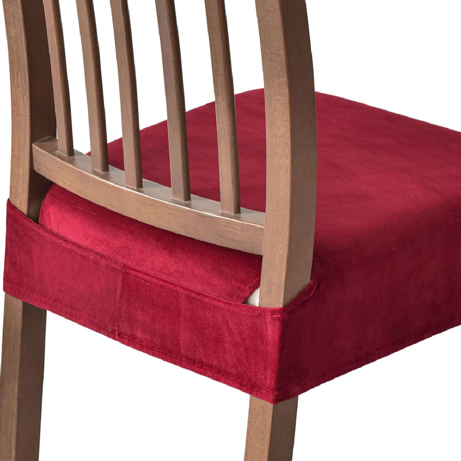 Elasticizzato Coprisedia in Velluto-vino rosso-6 Pezzi | Coprisedie Senza Schienale Rimovibile e Lavabile, Fodera Protettiva per Sedie da Cucina e Sala da Pranzo
