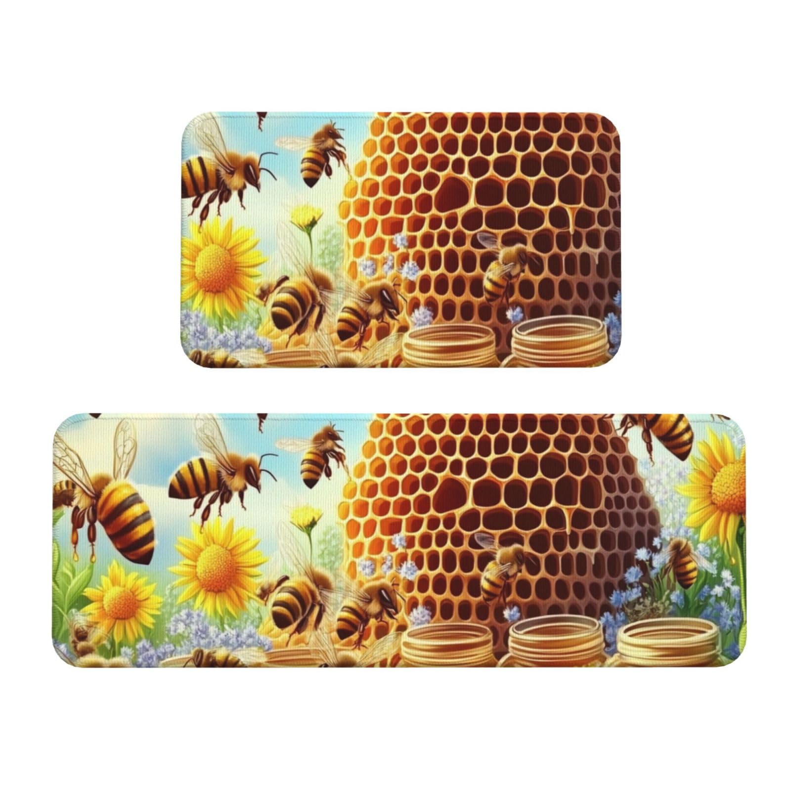 Tapetes de cocina acolchados que alivian la fatiga: pack de 2 alfombras lavables de abejas