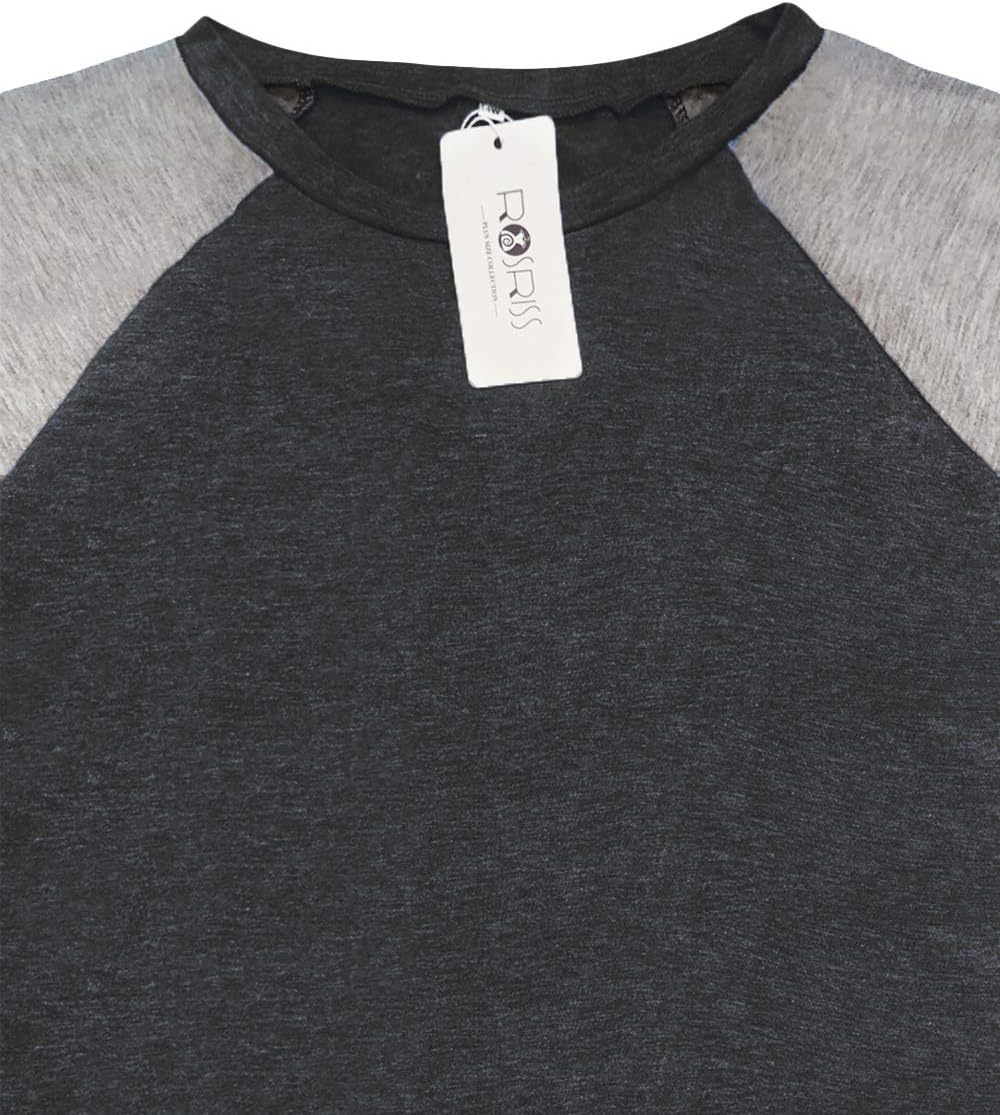 ROSRISS Plus Size Tops for Women Summer Raglan Color Block T Shirts Short Sleeve Loose Fit Tee