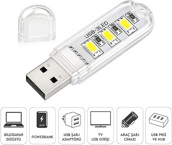 Flash Disk Görünümlü 2'li USB Mini LED Gece Lambası Beyaz Işık Tak Çalıştır [Enerji Sınıfı A+++]