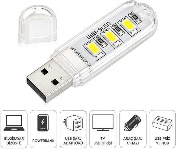 Flash Disk Görünümlü 2'li USB Mini LED Gece Lambası Beyaz Işık Tak Çalıştır [Enerji Sınıfı A+++]