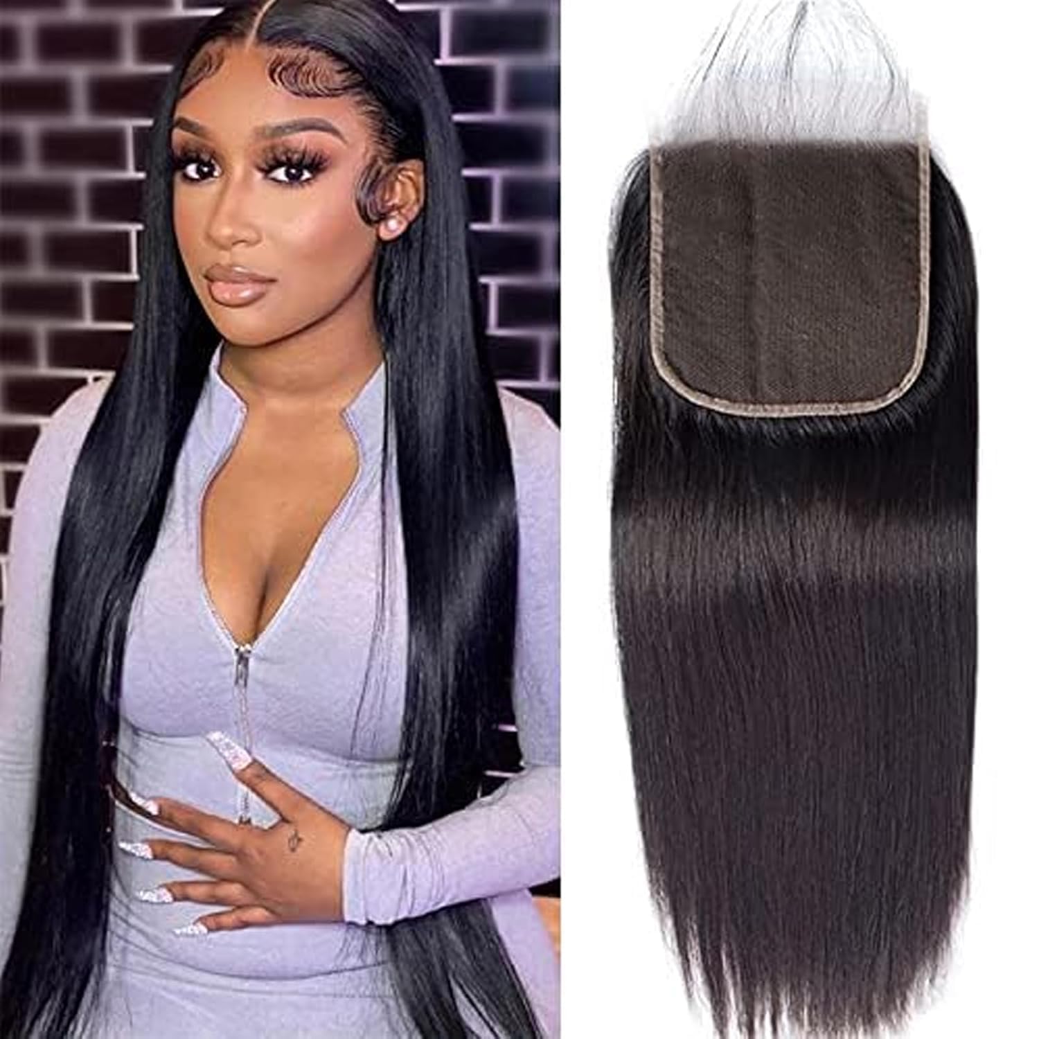 HEFABRIGHT Straight Wave Human Hair 5x5 HD Lace Closure Unprocessed Virgin 150% Density Free Part Pre Plucked Hairline With Baby Hair Natural Black 16 Inch