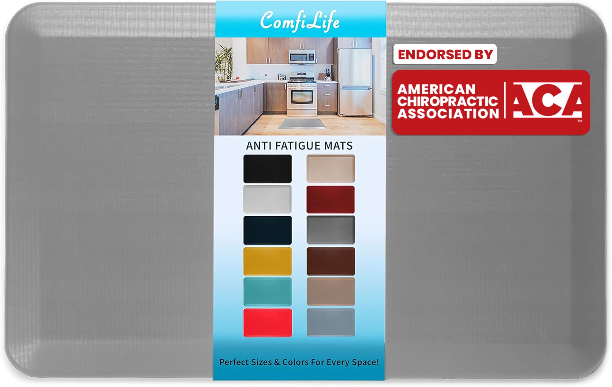 ComfiLife Anti Fatigue Floor Mat – 3/4 Inch Thick Kitchen Mats for Floor, Standing Desk Mat, Kitchen Rug – Comfort at Home, Office – Durable – Stain Resistant – Non-Slip Bottom (20" x 39", Gray)