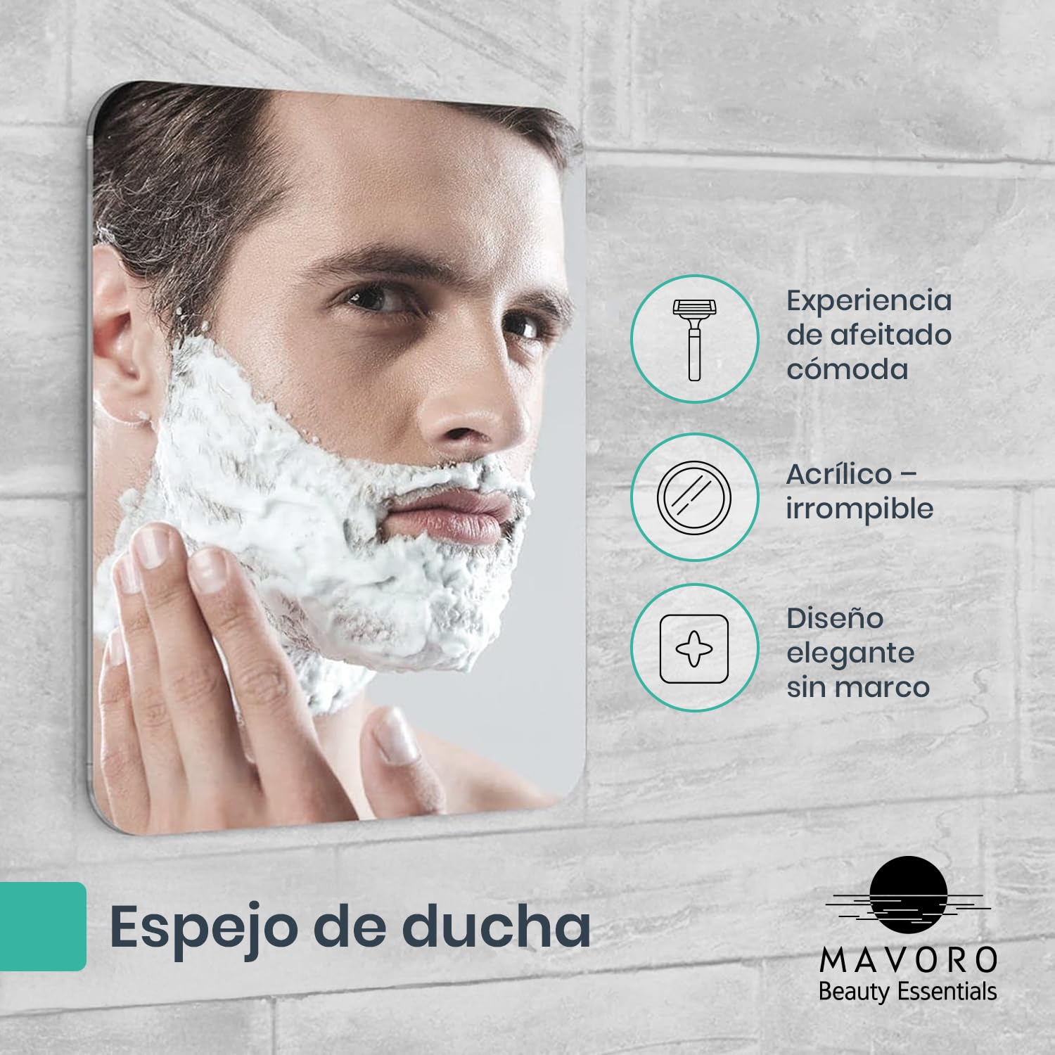 Mavoro Espejo de Afeitado 17,5 x 22,5 cm Adhesivo 3M Acrílico irrompible para Ducha