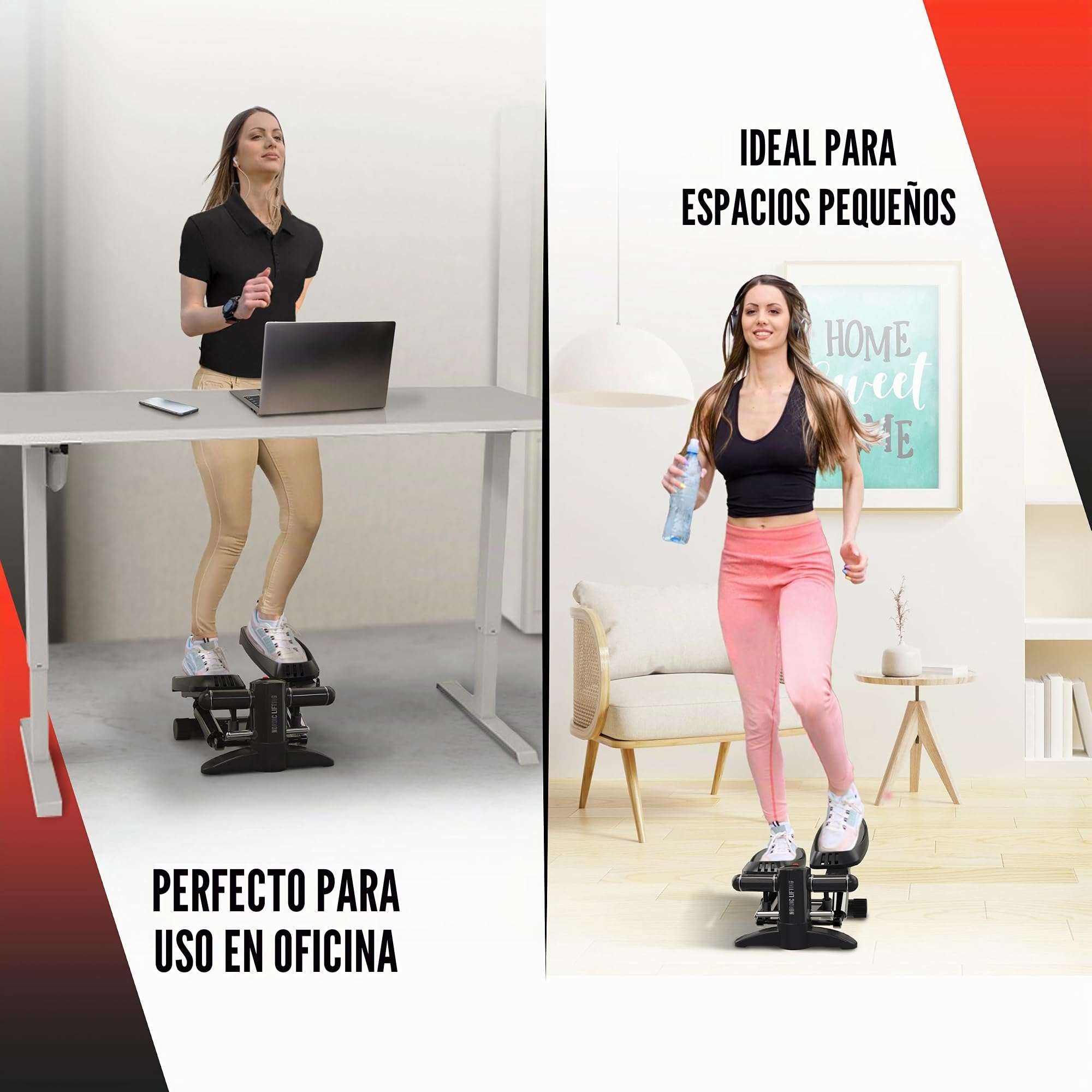 Mini Stepper y Máquina de Escalada Nordic Lifting – con Bandas de Resistencia y Pedales Antideslizantes – Estructura Resistente con Capacidad de Carga de 150 kg – Pantalla LCD