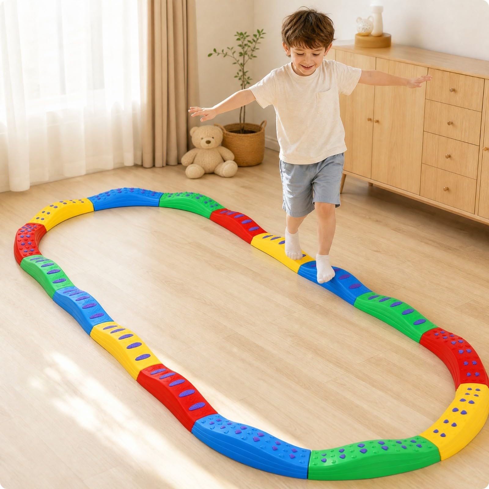 20 Pezzi Percorso di Equilibrio con Blocchi di Supporto Antiscivolo Balance Board Portatile Blocchi Impilabili per attività Sensoriali, Casa, Stile B