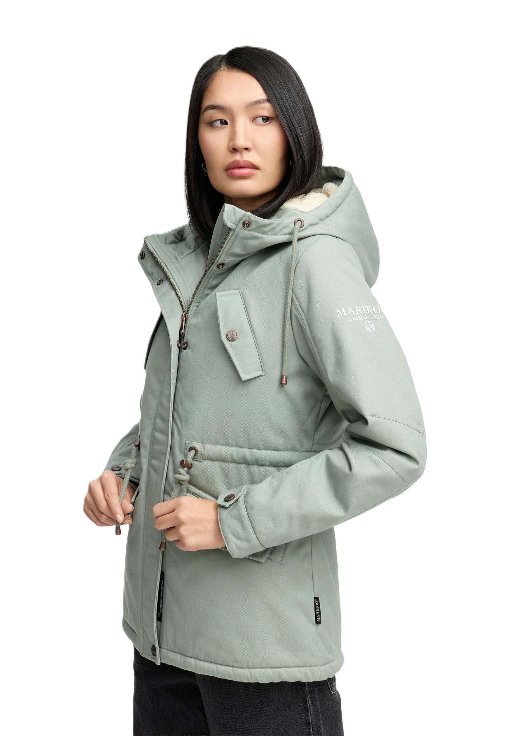 MARIKOO Damen Winter Jacke Parka Winterjacke Teddyfell gefüttert B376