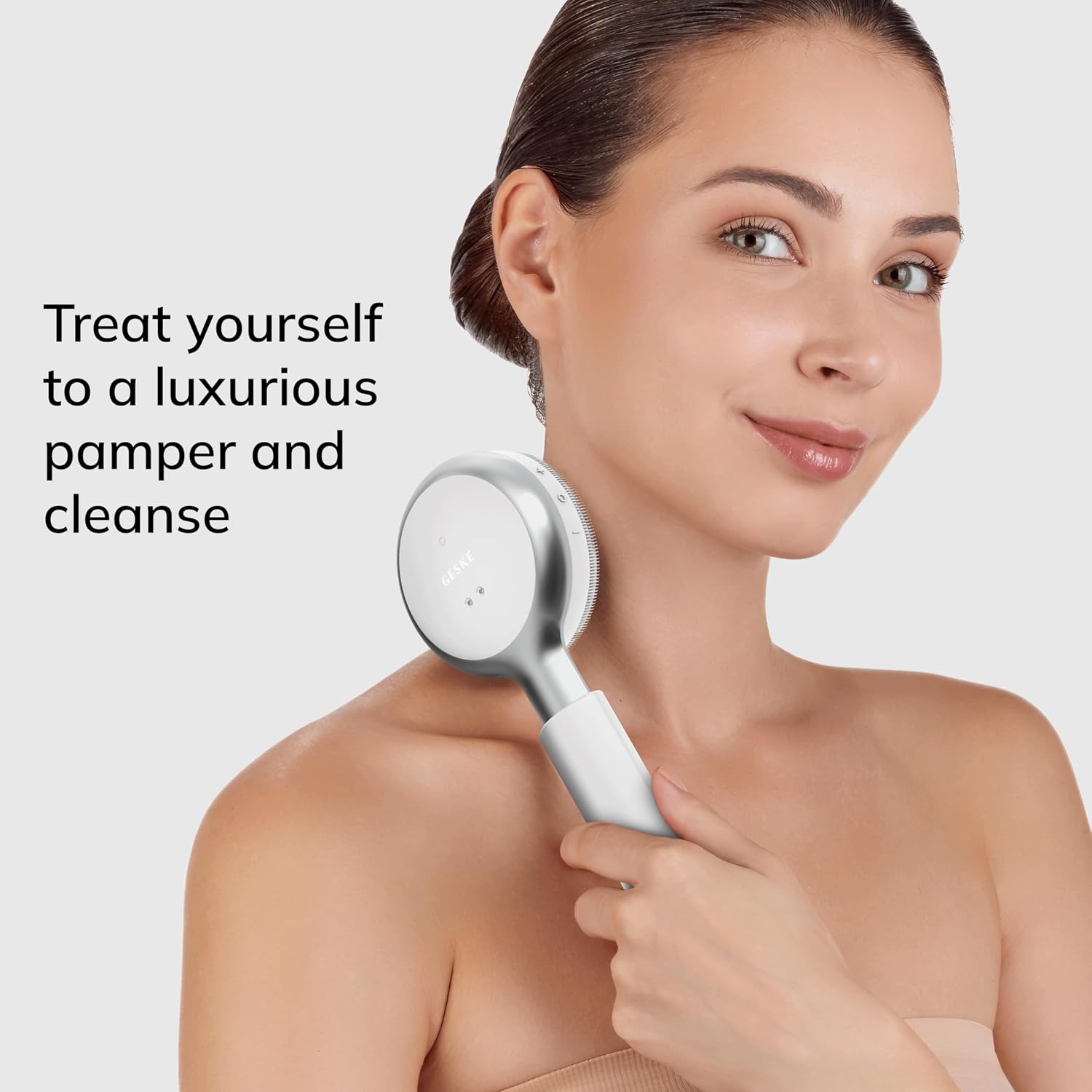 GESKE LED Sonic Full-Body Brush | 9 in 1 | Body Cleansing Brush & Intensive Exfoliator with LED | with SmartSonic Pulsations | Expert Deep Cleansing & Massage | Rough Skin Remover | Adjustable Handle