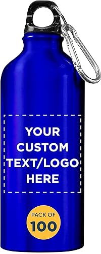 DISCOUNT PROMOS Botellas de agua de aluminio personalizadas de 20 onzas, juego de 100, paquete personalizado a granel, perfectas para gimnasio,