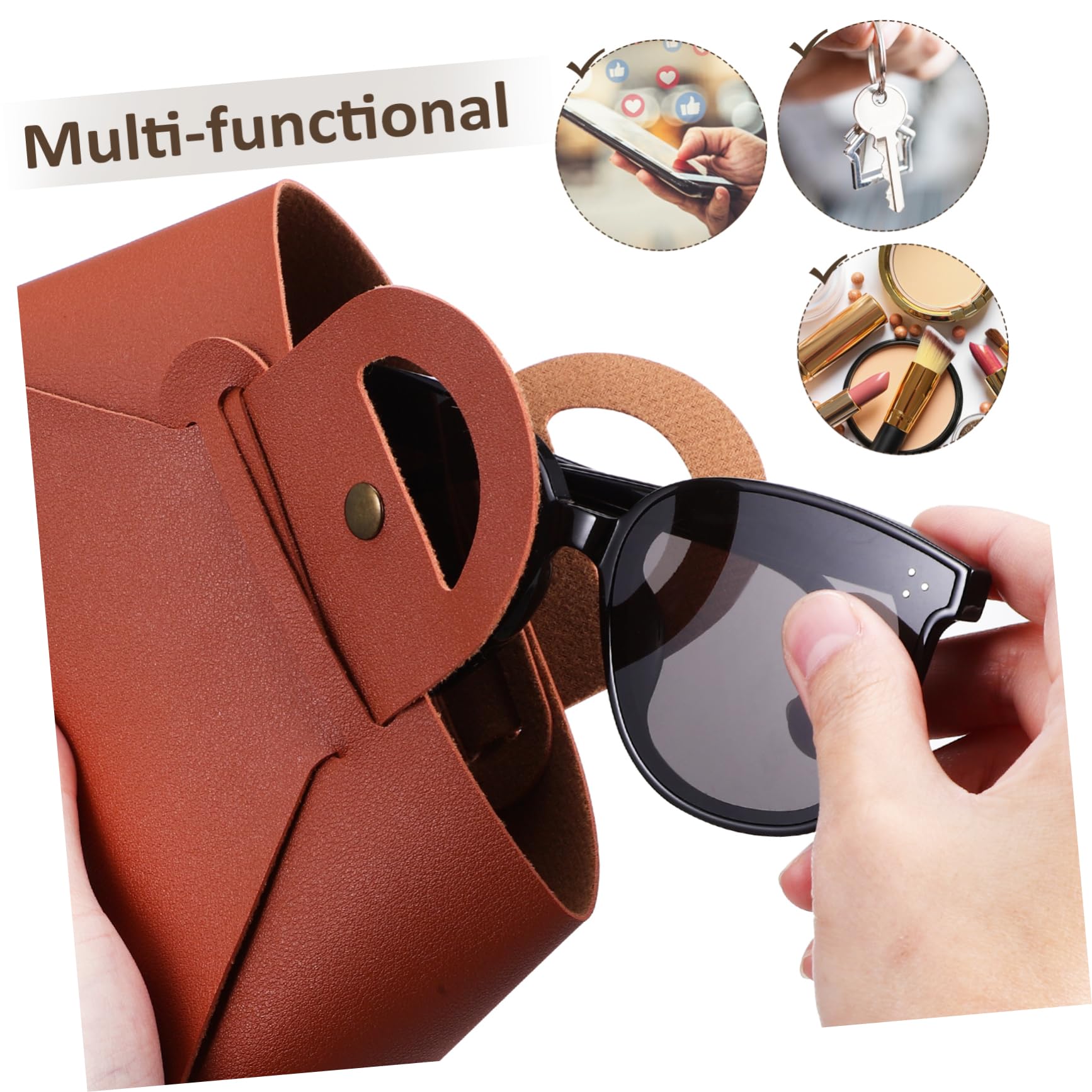 Holibanna 4pezzi Custodie Per Occhiali Pelle Pouch Multi-funzionale Per Sole e Occhiali Di Colori Scuro Con Chiusura Pulsante e Manico Organizer Per Smartphone e Chiavi