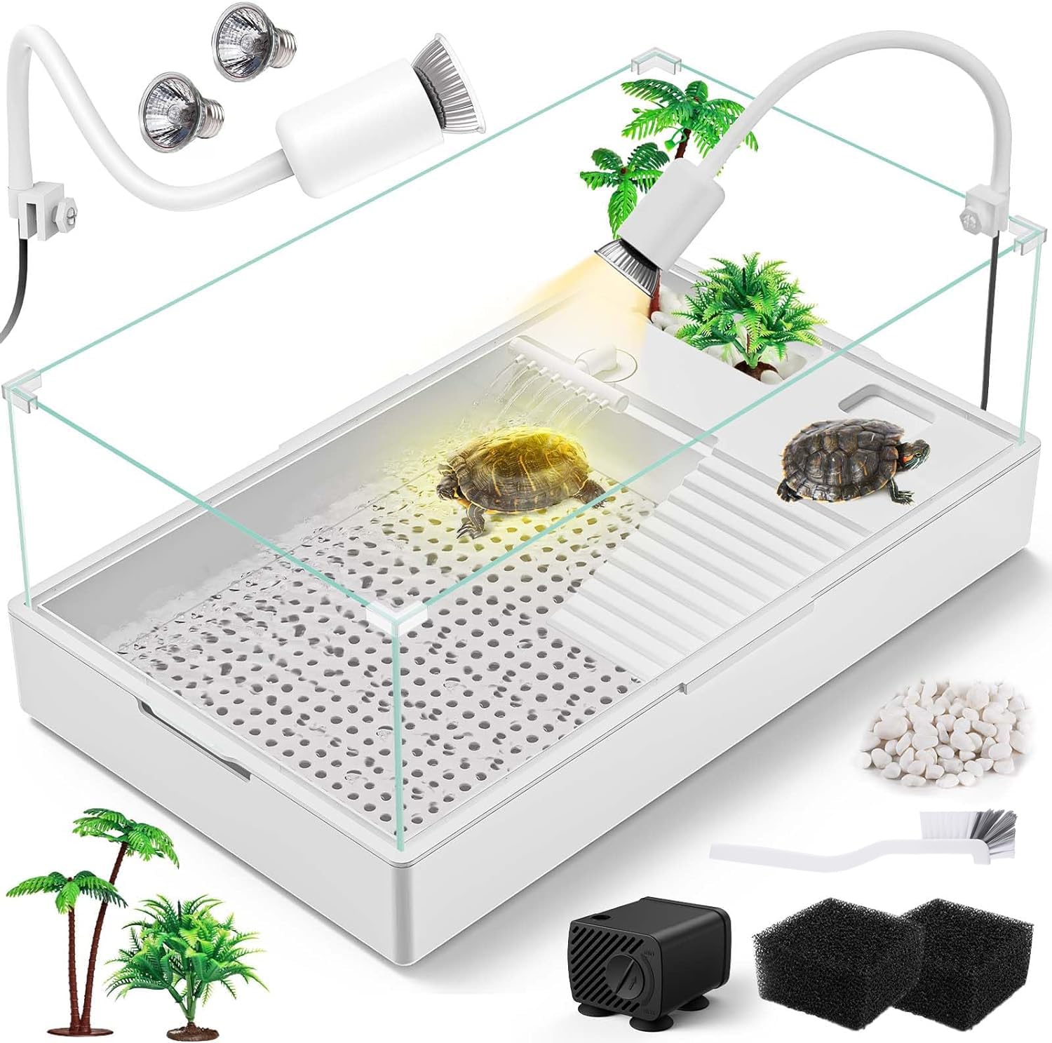 MoonOrange Large Turtle Tank Kit(Tank + Light + Water Pump), Acrylic Turtle Tank Starter Kit with Upgrade Rain Shower Head, Adjustable 5W Water Pump,