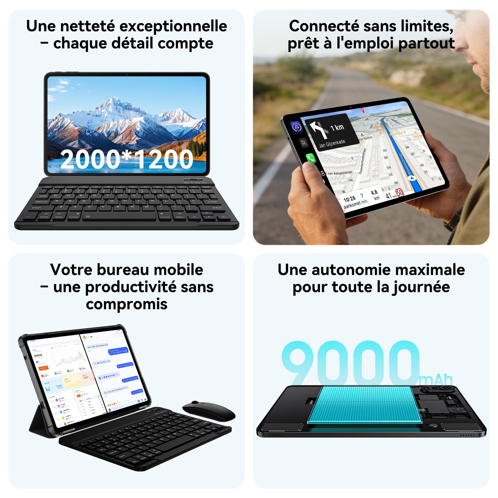 Blackview Mega2 Tablette 12 Pouces Android 15 Tablets, 24 Go de RAM + 128 Go de ROM, 120Hz 2K FHD Tablette de Jeu avec Clavier, Souris, Stylet, Casque, 4G LTE+5G, WiFi, 9000 mAh, WideVine L1, Gray