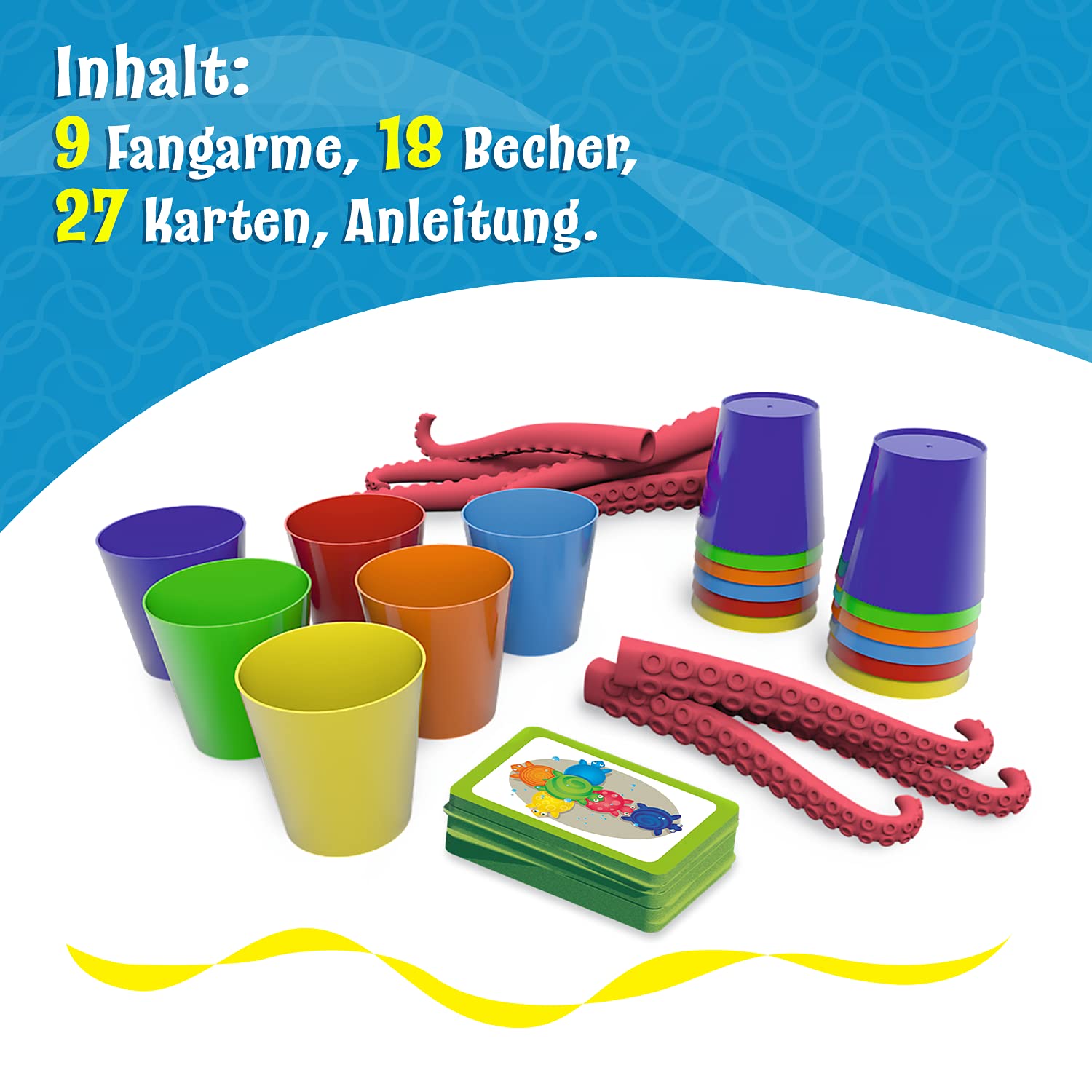 Trefl, Octopus Party, gra zręcznościowa, gra rodzinna, gra imprezowa dla 1-3 graczy, dla dzieci od 5 lat, trening palców, motoryka precyzyjna, ramiona do budowania z obrazów, kart do gry