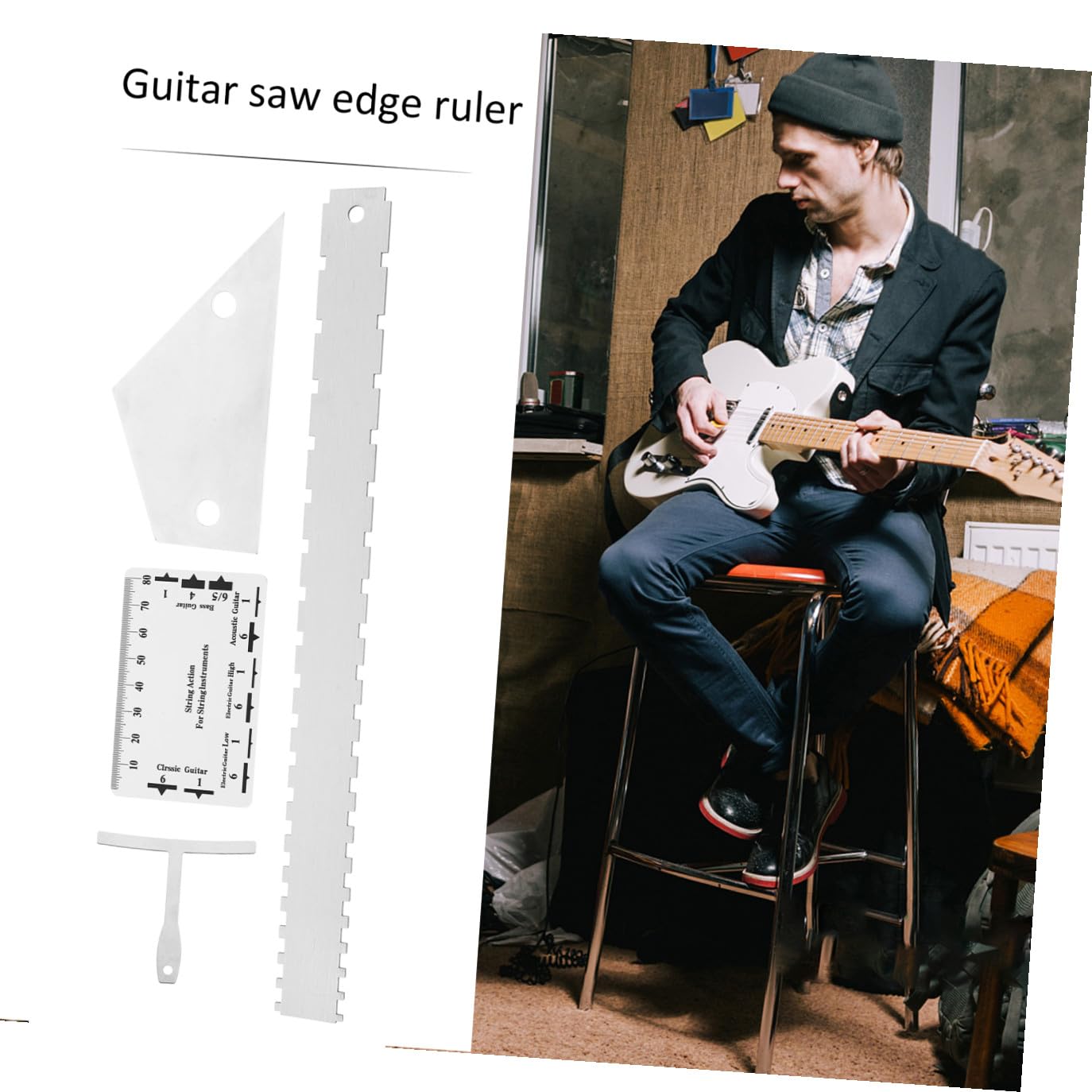 Kit de 12 Piezas de Herramientas para Guitarra Diseño Compacto y Borde Redondeado, Medidor de Acción de Cuerdas para Guitarra Acústica y Eléctrica en Mantenimiento