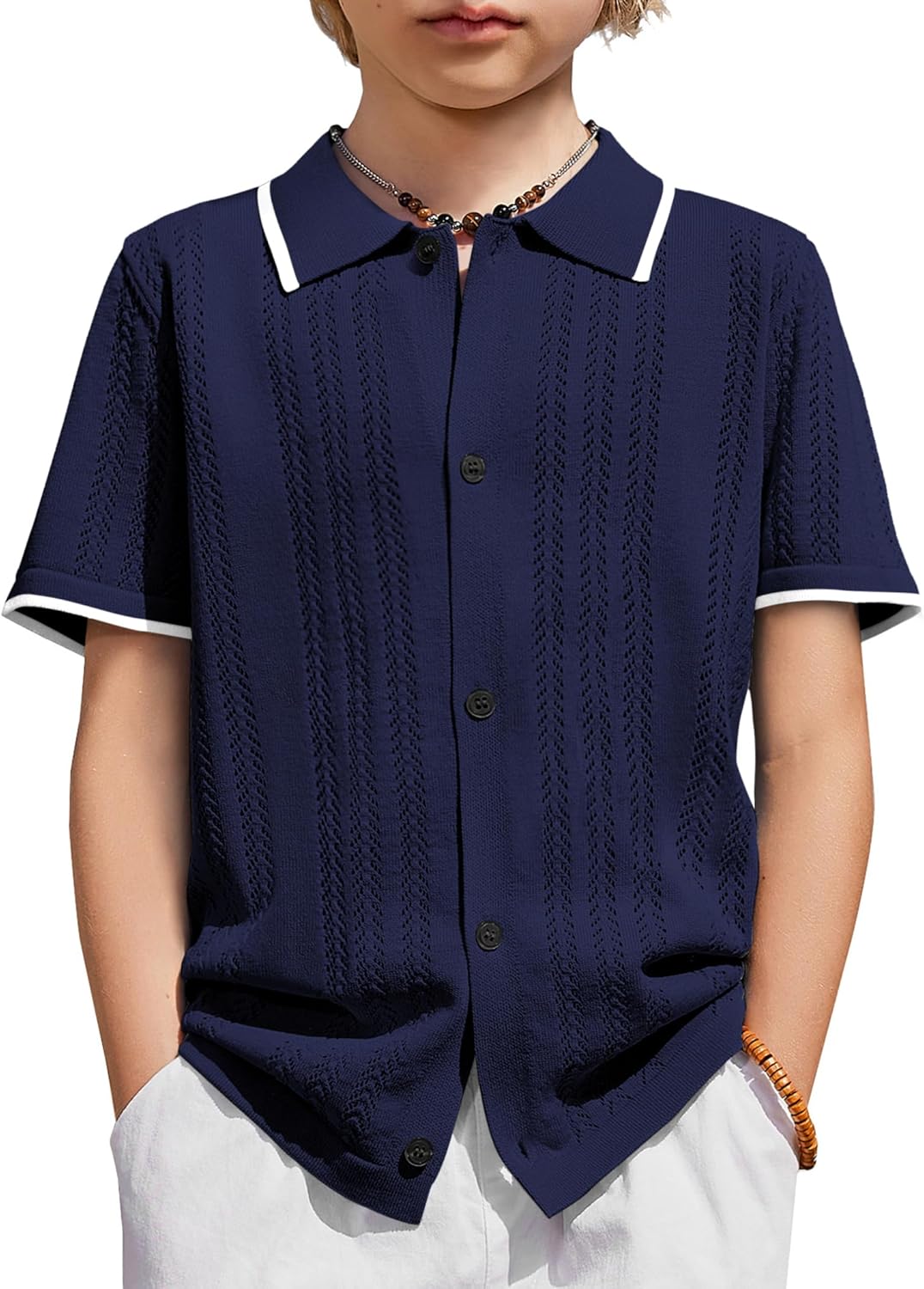 Arshiner Boys Button Down Shirt Short Sleeve Knit Shirt Summer Vintage Fashion Casual Beach Shirts for Kids 3-14 Years