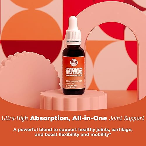 Miniatura 3 de BIOTOPLEVEL Glucosamina líquida, condroitina, MSM, biotina, ácido hialurónico todo en uno, gotero de vidrio, buena salud de articulaciones, huesos,