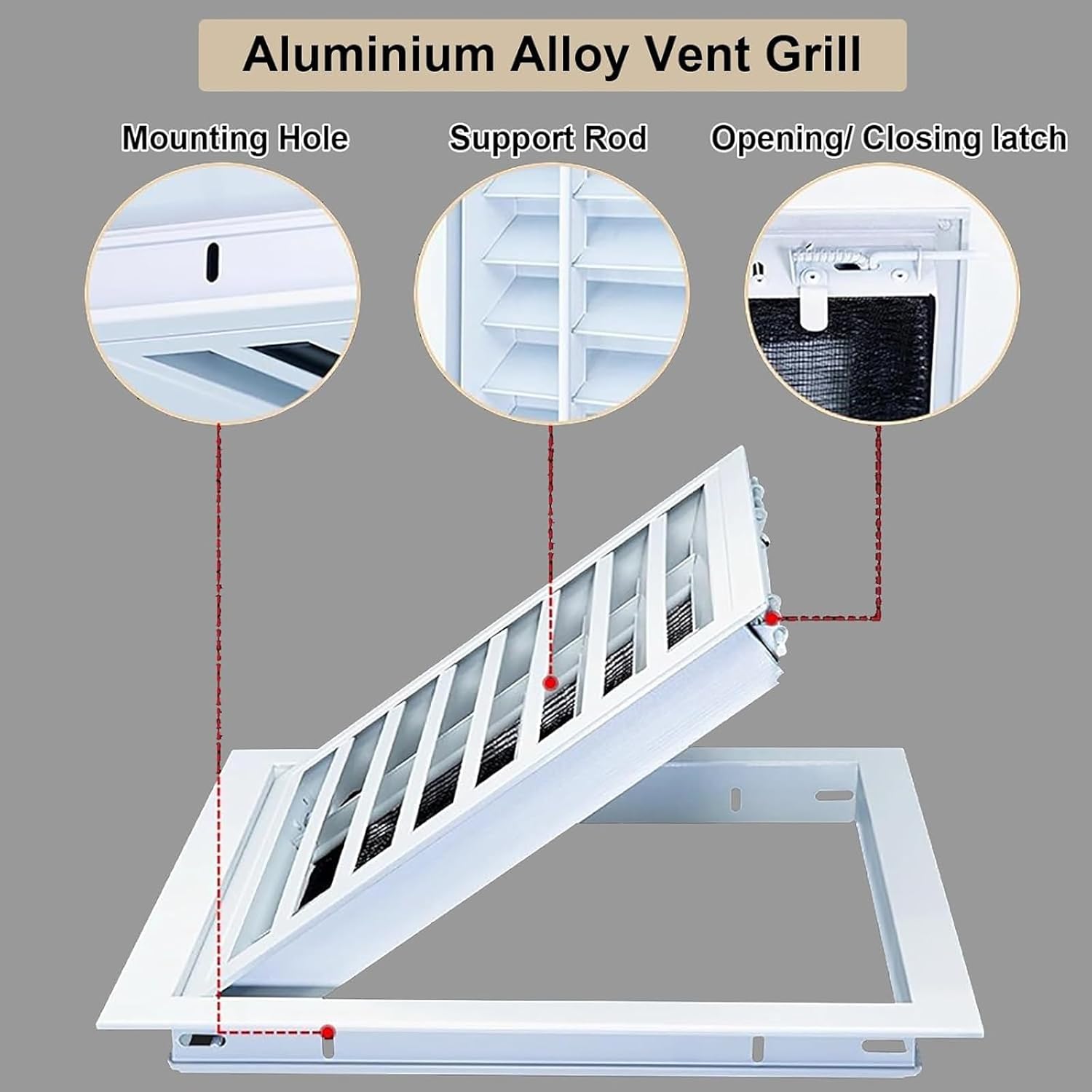 Aluminum Attic Gable Vent with Screen, Decorative Air Return Vent Cover, Louvered Ventilation Vent Grill Plate for Basement, Door Vents for Interior Doors/Houses/Shed/Garage(16x28in/40.6x71.1cm)