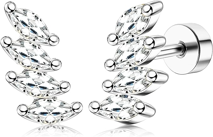 Dochais Orecchini con borchie in oro 14K, piercing elicoidale in argento 925 ipoallergenico, orecchini a conchiglia tempestati di CZ, gioielli trendy con piercing sul retro per donne e uomini