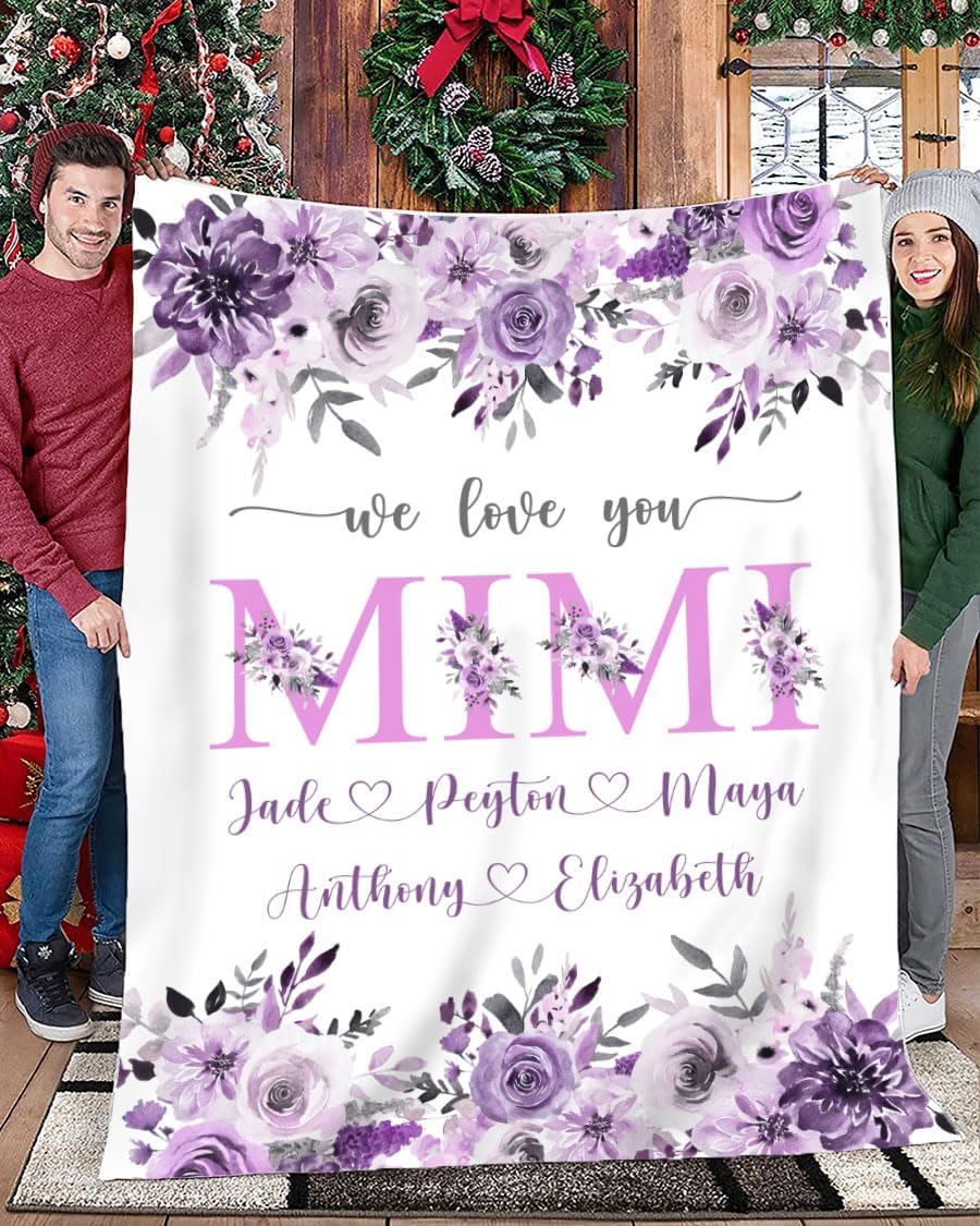 VLAMO Personalized Christmas Blanket for Mimi, Purple Rose