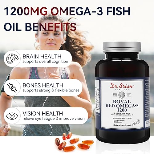 Miniatura 3 de Dr. Brian Royal Red Omega 3 1200, suplemento de aceite de pescado con aceite de pescado EPA y DHA Omega 3 contiene vitamina D, E Omega 3 mejora el