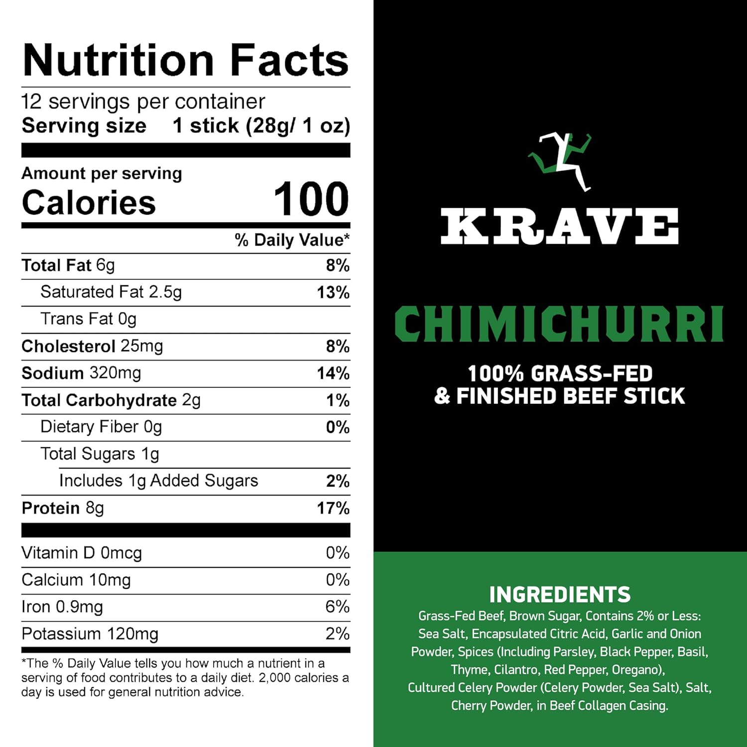 KRAVE All-Natural Beef Sticks | 8g Protein, Gluten-Free, No Artificial Ingredients | Premium 100% Grass-Fed Beef Snack | High Protein, Low Sugar, Keto-Friendly, On-the-Go Jerky Stick | Chimichurri Flavor | 1 oz (Pack of 12)