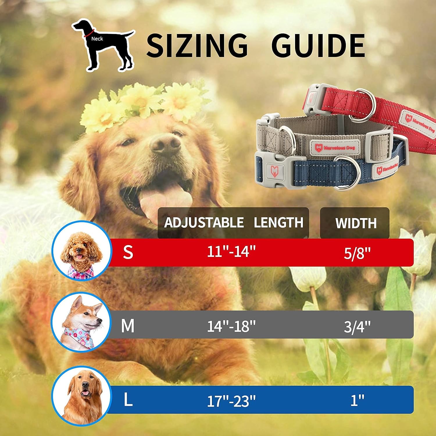 KBLBJ Dog Collar, Premium Reflective Dog Collars for Puppy Small Medium Large Dogs Soft Heavy Duty Nylon Collar with AirTag Holder Adjustable Quick Release Buckle (Gray, L) : Pet Supplies