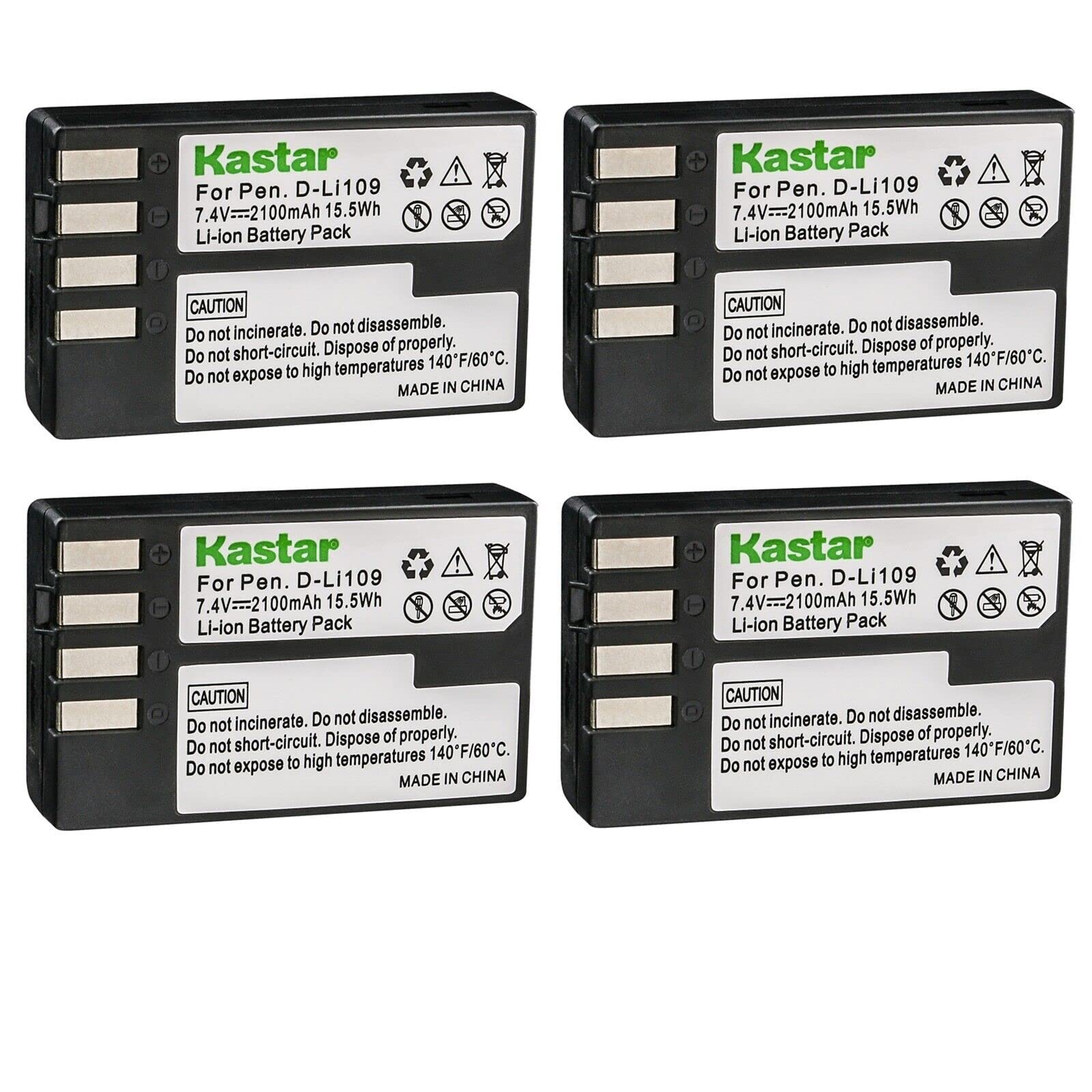 Kastar DLi109 Battery 4-Pack Replacement for Pentax D-Li109 Battery, Pentax D-BC109 Charger, Pentax K-R KR, K-30 K30, K-50 K50, K-70 K70, K-500 K500,
