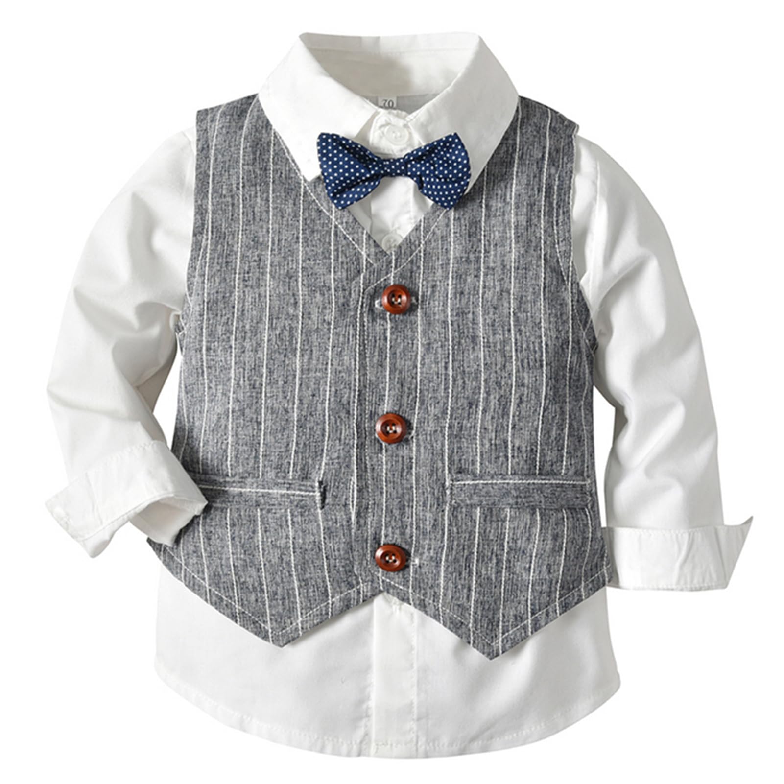 Garçon Costume de Baptême Bébé Ensemble de Mariage Manche Longue Chemise et Gilet et Pantalon avec Noeud Papillon