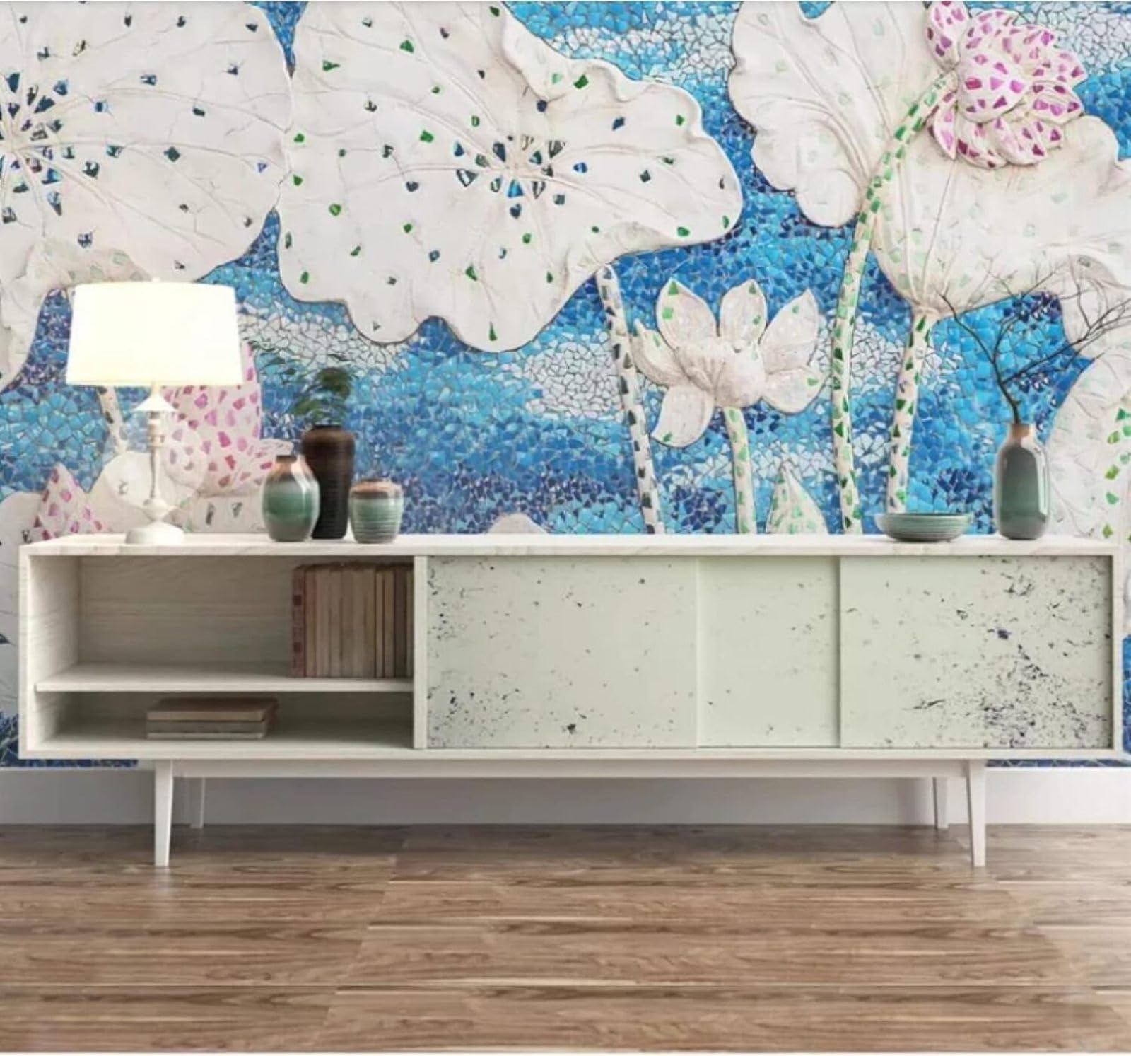Wallpaper-3D-Xlm 150Cm×105Cm(B×H) Fresh Elegant Relief Lotus Art 3D Wallpaper Easy Install Feature Office Living Room Sofa Bedroom Tv Background Wall Decoration-150Cm×105Cm