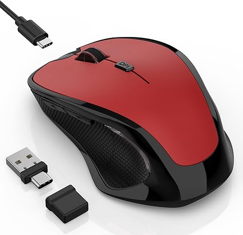 Miniatura 9 de Mouse inalámbrico Bluetooth para MacBook Air Pro iPad Mac, mouse ergonómico recargable con modo Jiggler, 2 modos Bluetooth y receptor USB-A/USB-C de