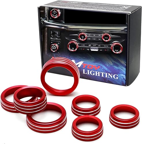 iJDMTOY Juego de 7 cubiertas de anillo de interruptor de encendido y apagado de faros delanteros de aluminio rojo deportivo, volumen estéreoTune