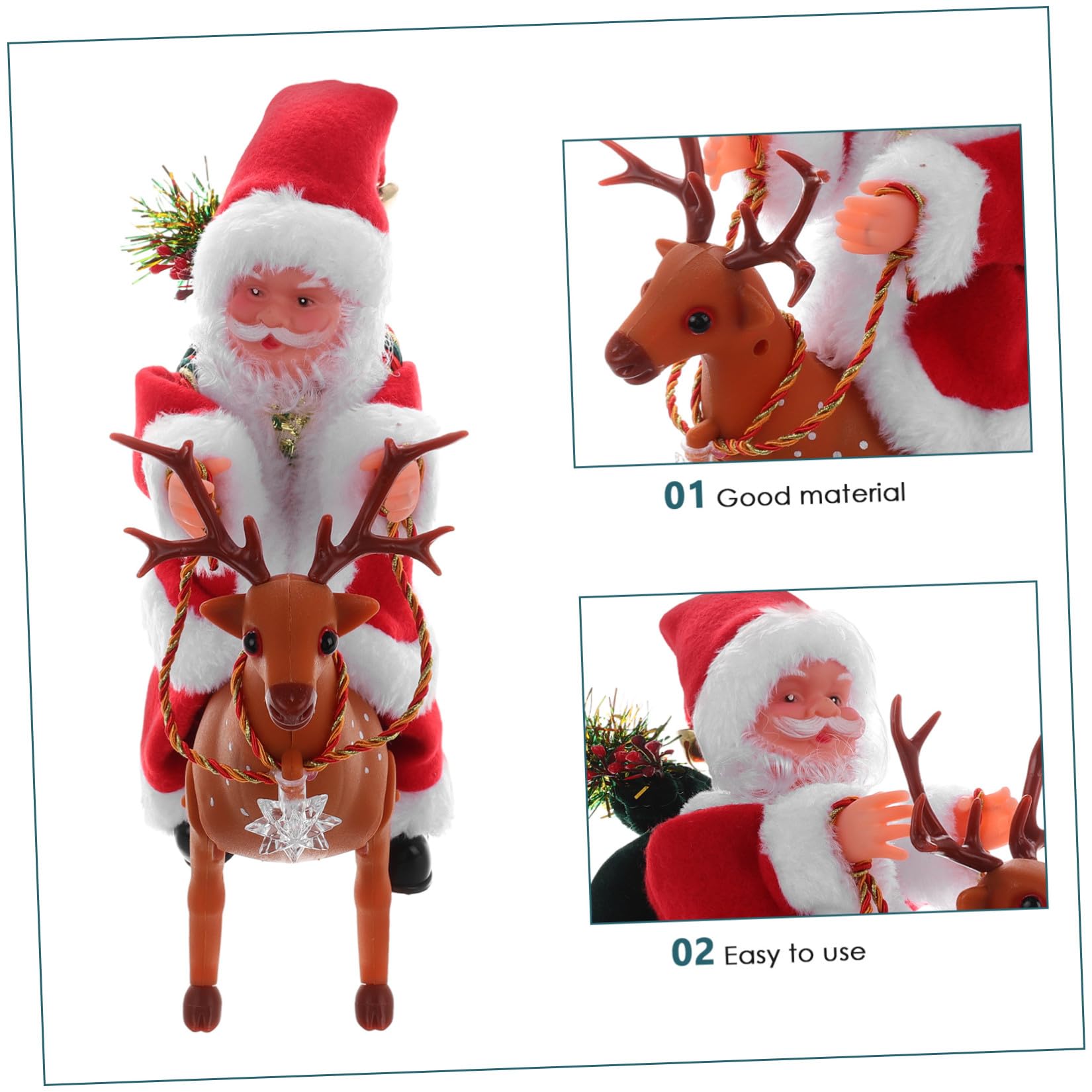 Giocattolo di Natale Babbo Natale che Cavalca Renna Funzione Musicale in Plastica Elegante Alimentato a Batteria Decorazione Natalizia