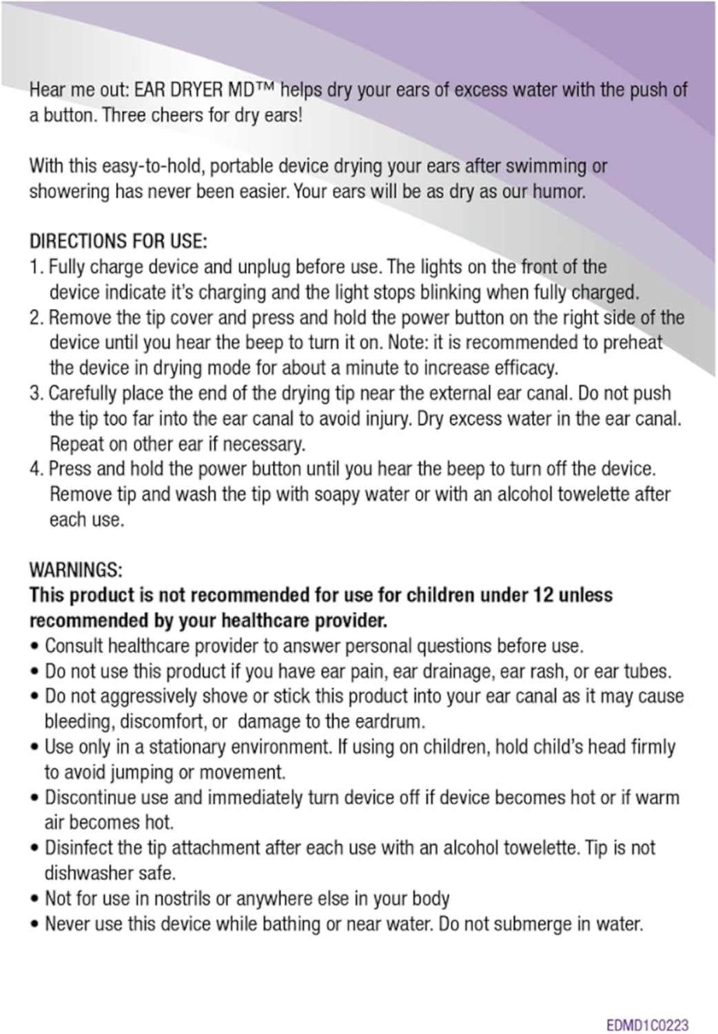 eosera Ear Dryer MD - Rechargeable Electric Ear Dryer with Compact Design and Various Size Tips | Perfect for Post-Shower or Swim Use