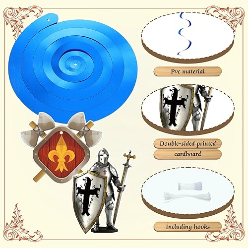 Miniatura 3 de Janlaugh 18 piezas de decoraciones medievales para fiestas, incluye remolinos colgantes, decoración medieval, castillo medieval, banderín, banderín,