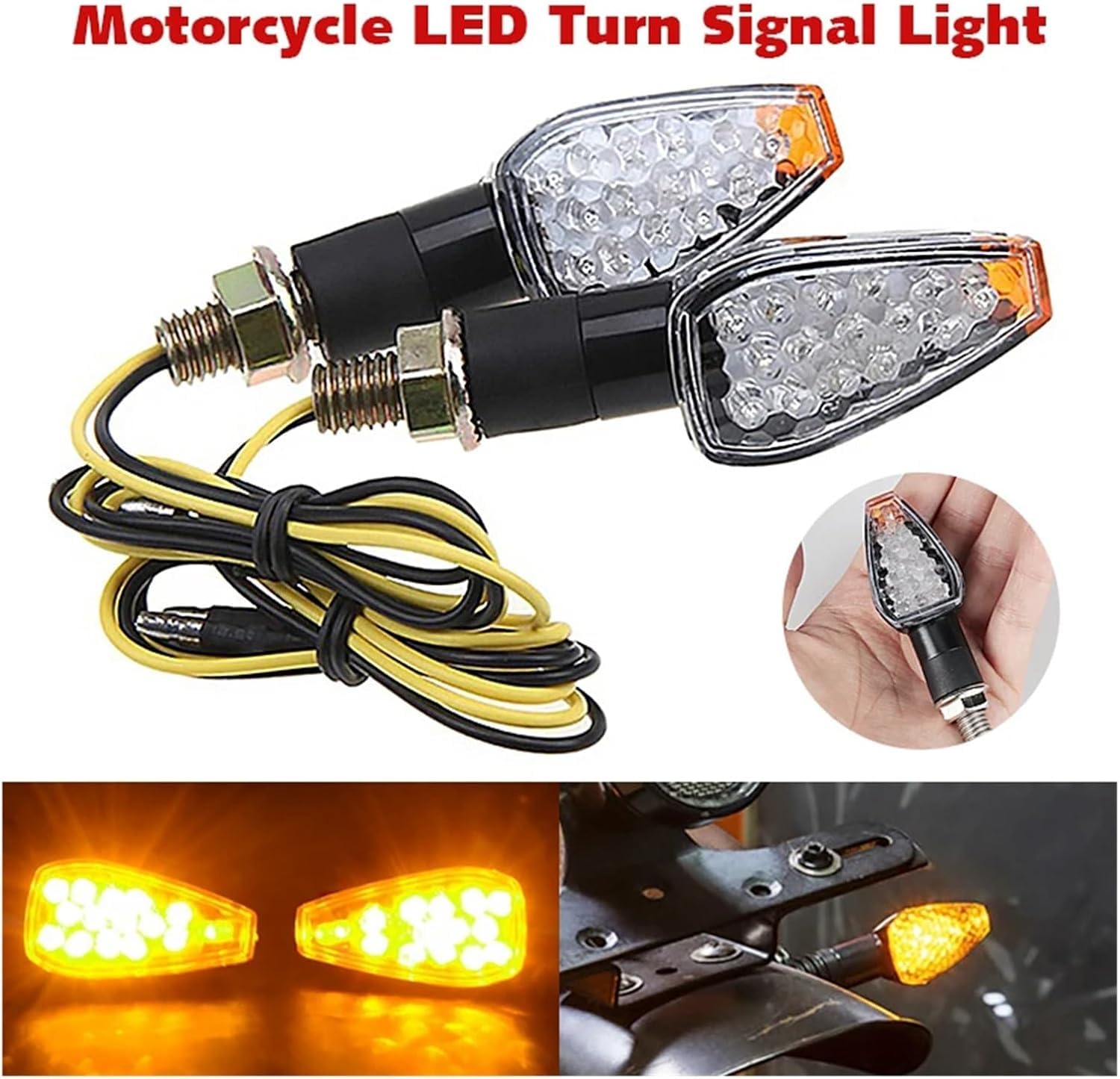 Genérico Indicadores de motocicleta Intermitentes para motocicleta homologados E50, luz ámbar intermitente de 14 LED, 12 V/24 V, M10